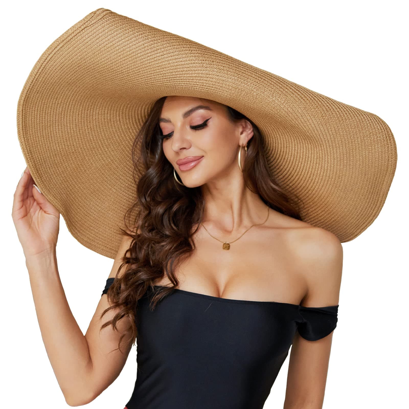 Oversized Beach Straw Hat for Women, Fashion Large Wide Brim Visor Hats Handmade Roll Up Floppy Sun Hat for Summer Beach Cap