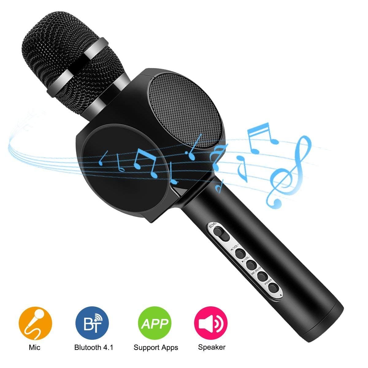 JUDYelc Wireless Microphone Karaoke Cool Portable Bluetooth Aluminium Alloy Player Speaker for Apple iPhone Android Smartphone Or PC, Home KTV Outdoor Party Music Playing Singing Anytime (Black)