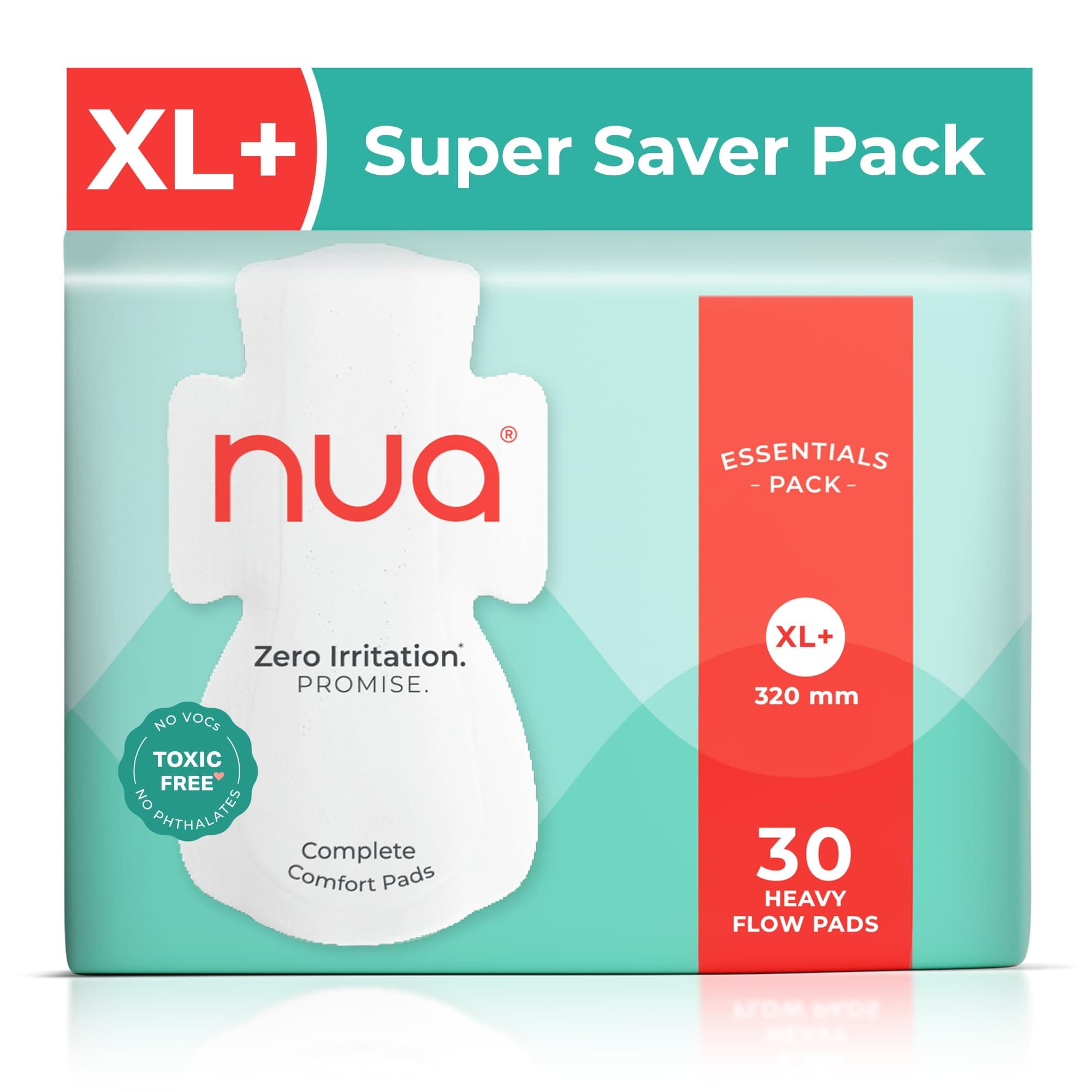 Nua Complete Comfort Pads - Essentials Pack for Heavy Flow (30 Pads)
