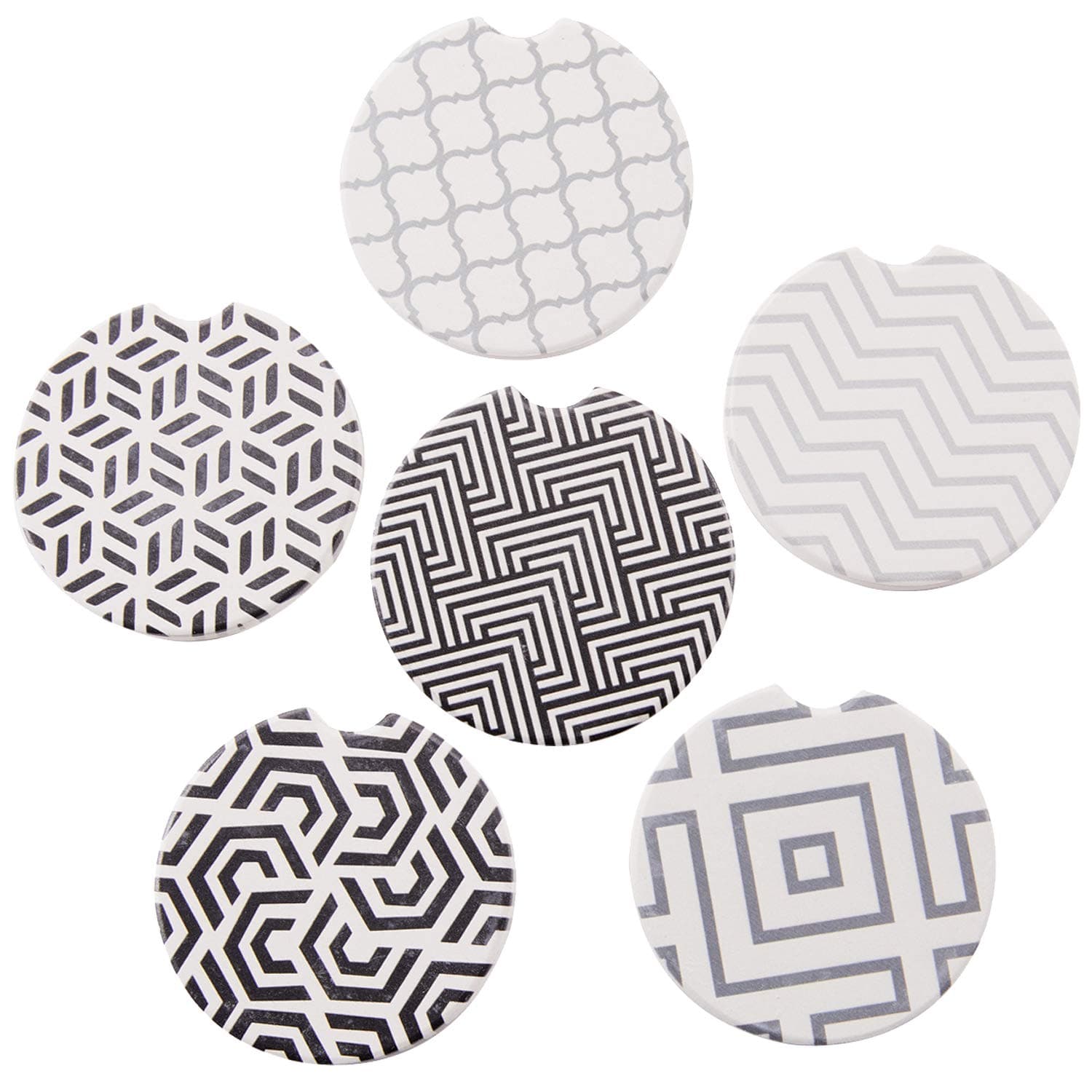 Car Absorbent Ceramic Coasters Pack of 6, Stoneware Auto Cup Holder Coasters for Drink,Car Accessories to Keep Your Car Cup Holders Clean and Dry,2.56" Diameter (Style1)