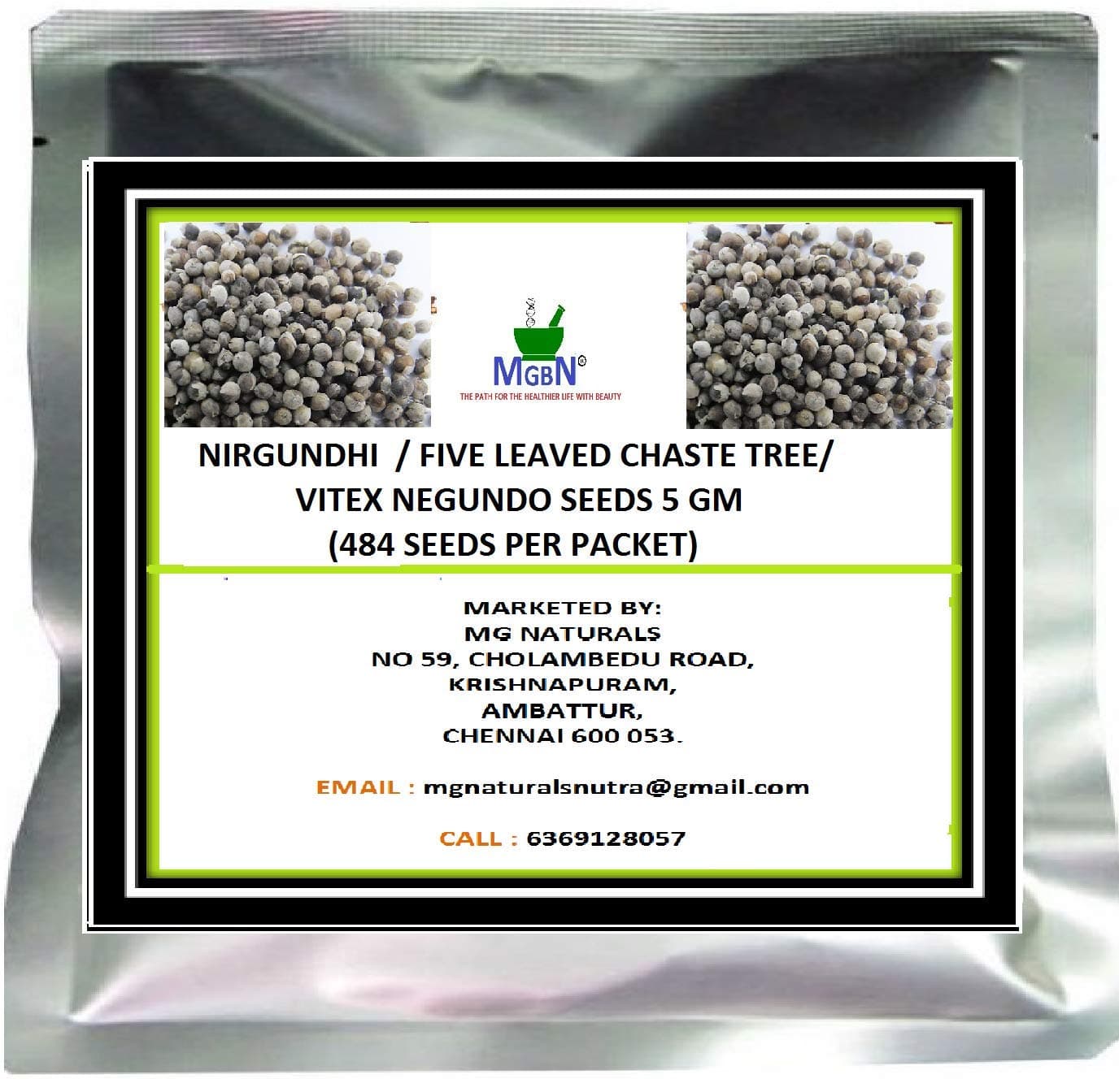 NIRGUNDHI/FIVE LEAVED CHASTE TREE/VITEX NEGUNDO SEEDS 5 GM (484 SEEDS PER PACKET)