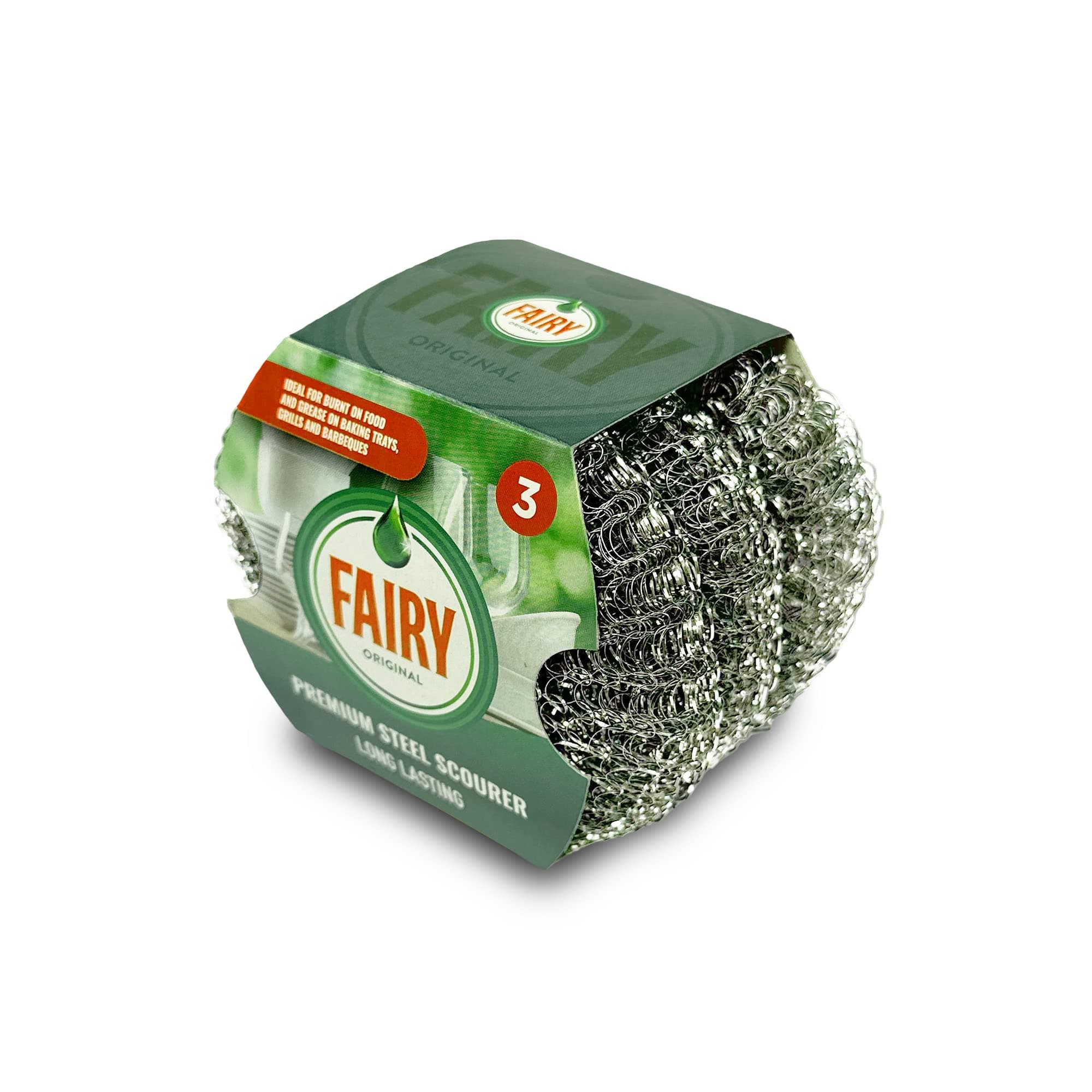 Fairy Original Premium Steel Wool Pot & pan Scourers, Pack of 3, Steel,Stainless Steel,518944