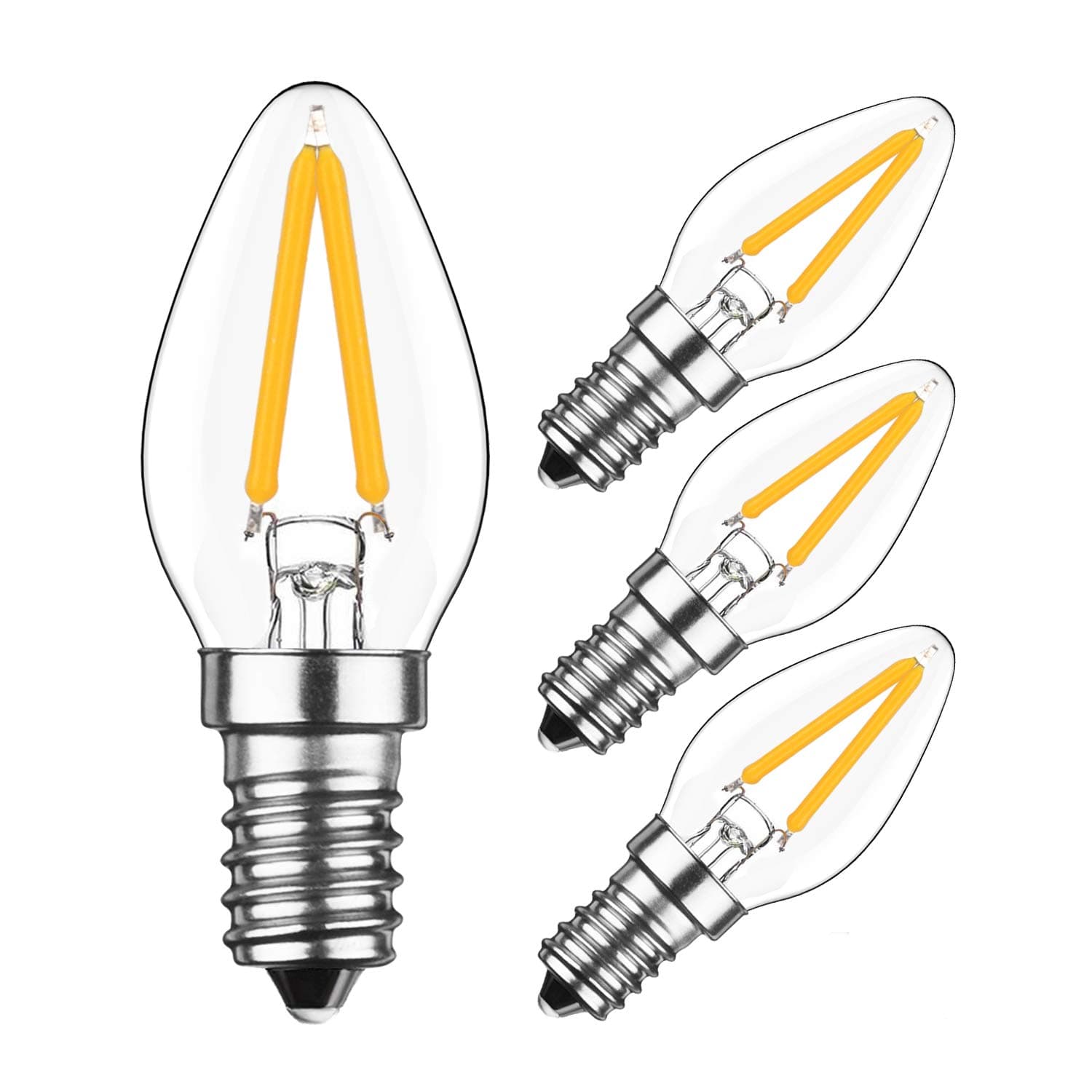 Yiun 2W E14 LED Filament C7 Night Light Bulb, 2700K Warm White 200LM, E12 Candelabra Base Lamp C7 Mini Torpedo Shape, 15W Incandescent Replacement, 360° Beam Angle,AC 230V, Non-dimmable, Pack of 4