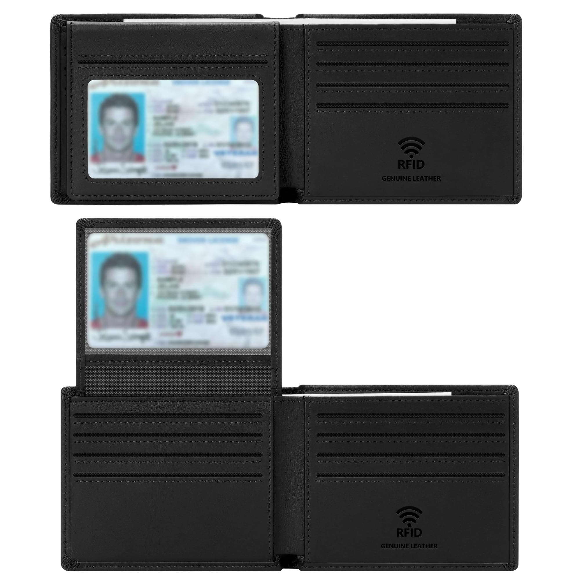 Genuine Leather Wallet for Men with Gift Box - Handmade Bifold Stylish - Mens Wallets Rfid Blocking with 2 ID Windows