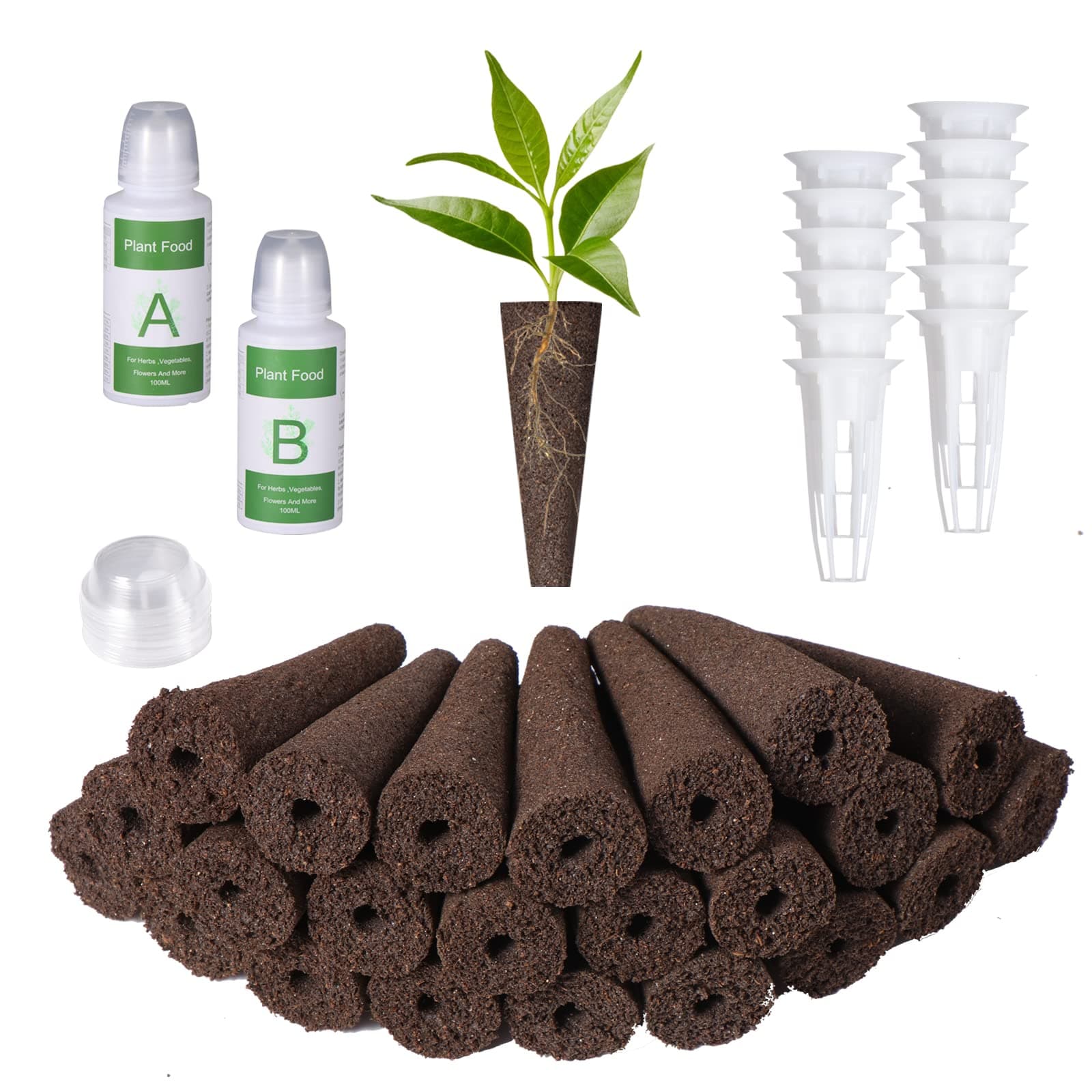 Yoocaa Seed Pods Kit for Hydroponics Growing System, 24pcs Grow Sponges with A&B Solid Nutrient Plant Foods, Seed Starter Pods Replacement Root Growth Sponges Compatible with Aero Garden, LYKO, QYO