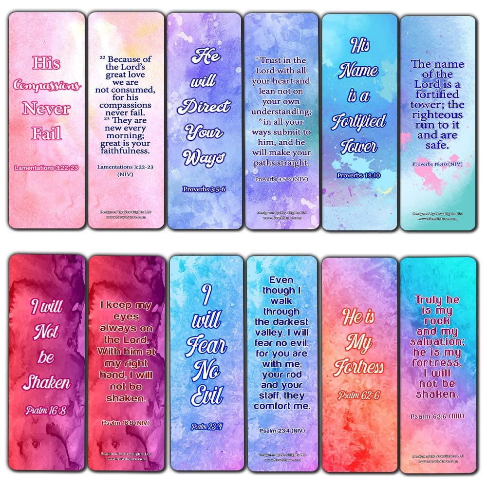 Popular Bible Verses Bookmarks Series 2 (12-Pack) - Collection of Inspirational Bible Verses - Christian Stocking Stuffers Birthday Assorted Bulk Pack - Church Memory Verse Sunday School Rewards