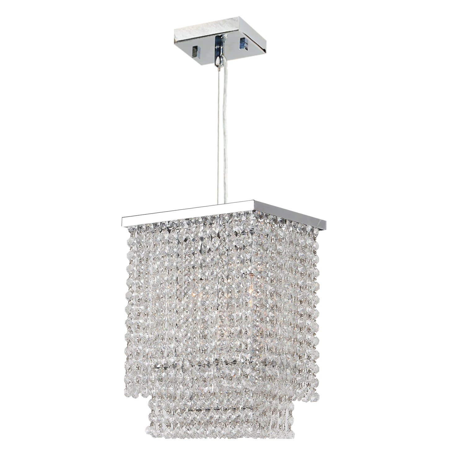 Worldwide Lighting Prism Collection 3 Light Chrome Finish and Clear Crystal Rectangle Pendant 10" L x 6" W x 12" H Small