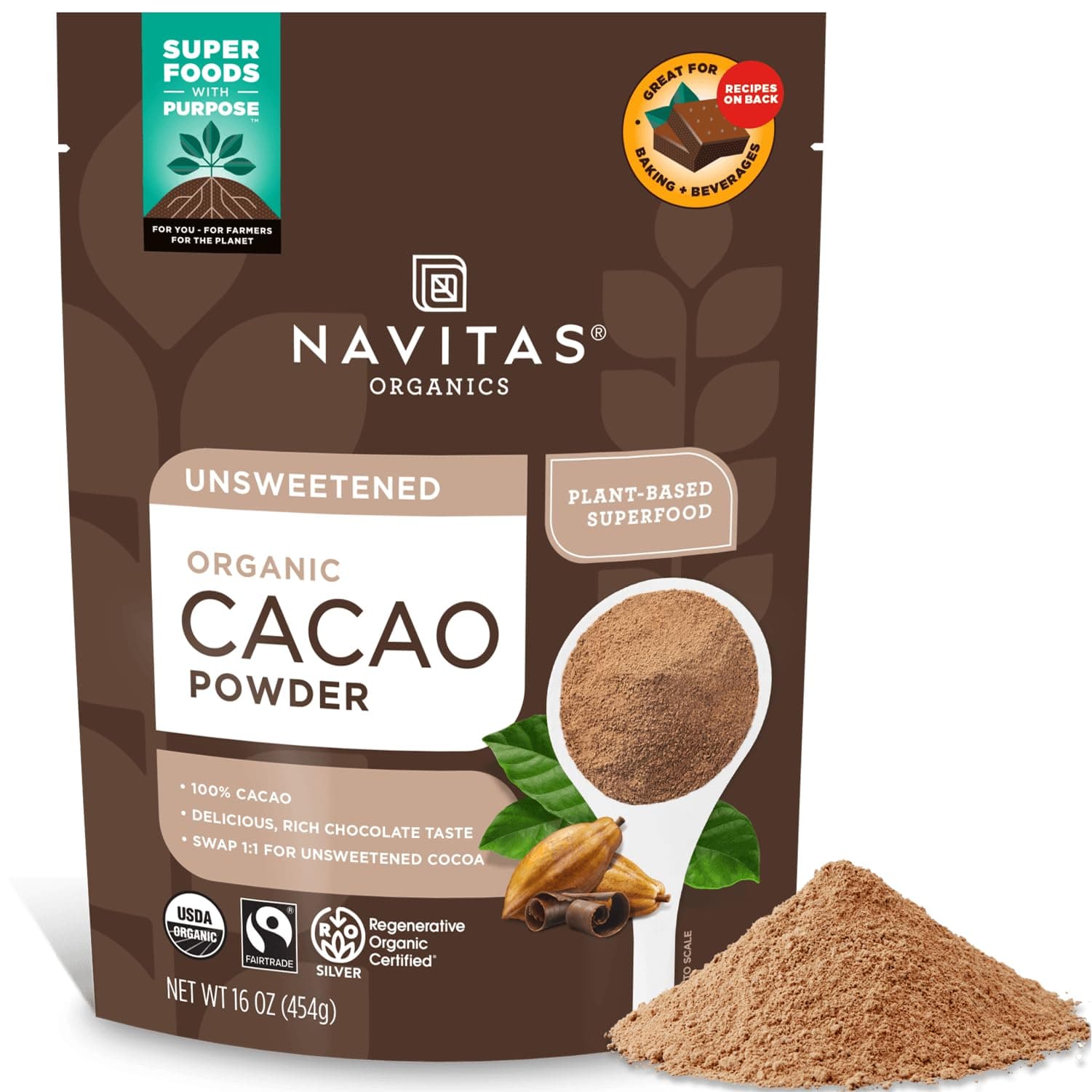 Organic Cacao Powder, Chocolate Powder, 16 Oz (454 G)