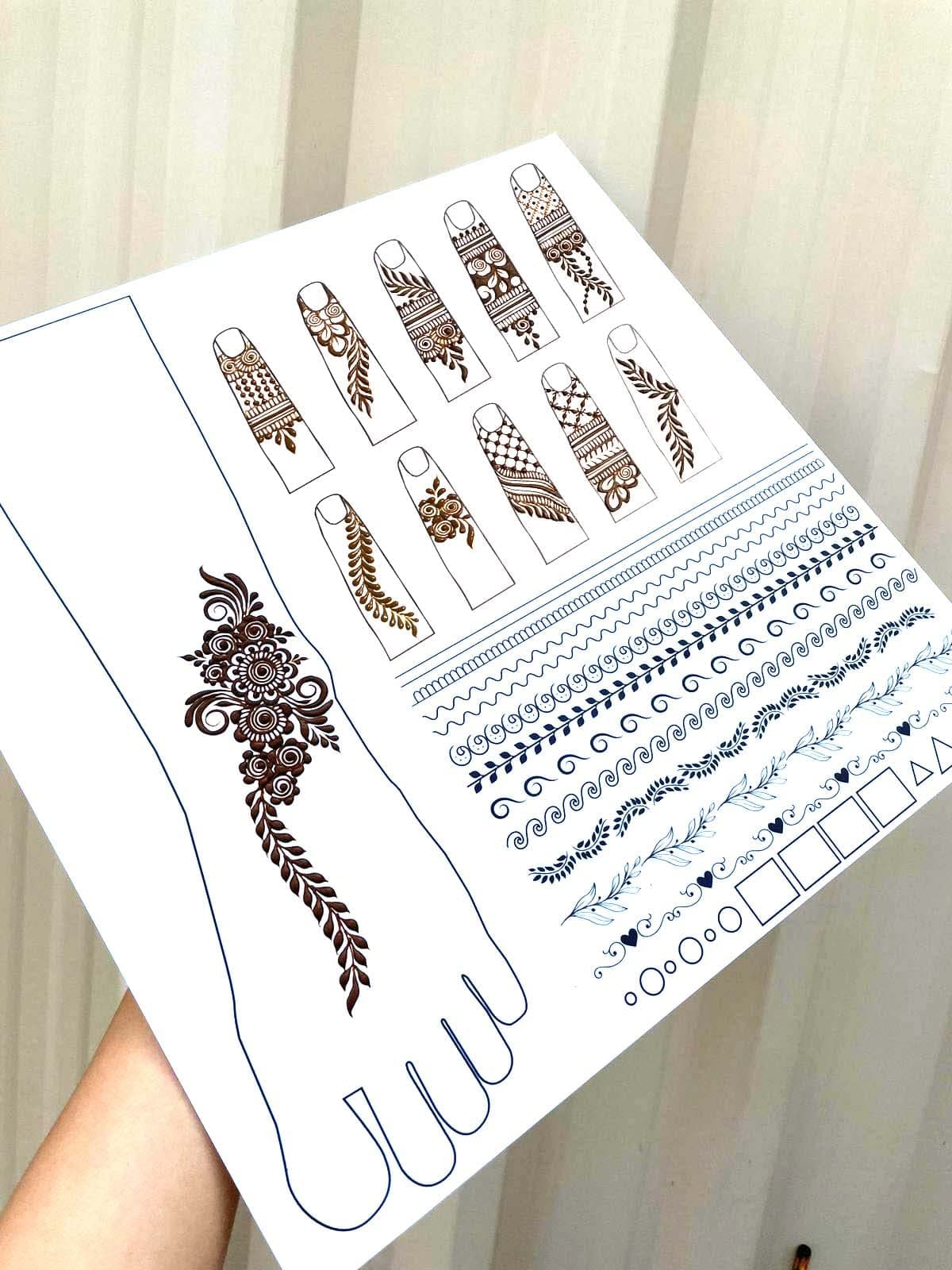 CLEARWAY Reusable Acrylic Board With Finger & Leg Templates for Mehndi Practice - Henna Practice Board-with Printed practicing elements -Khanna Alhina