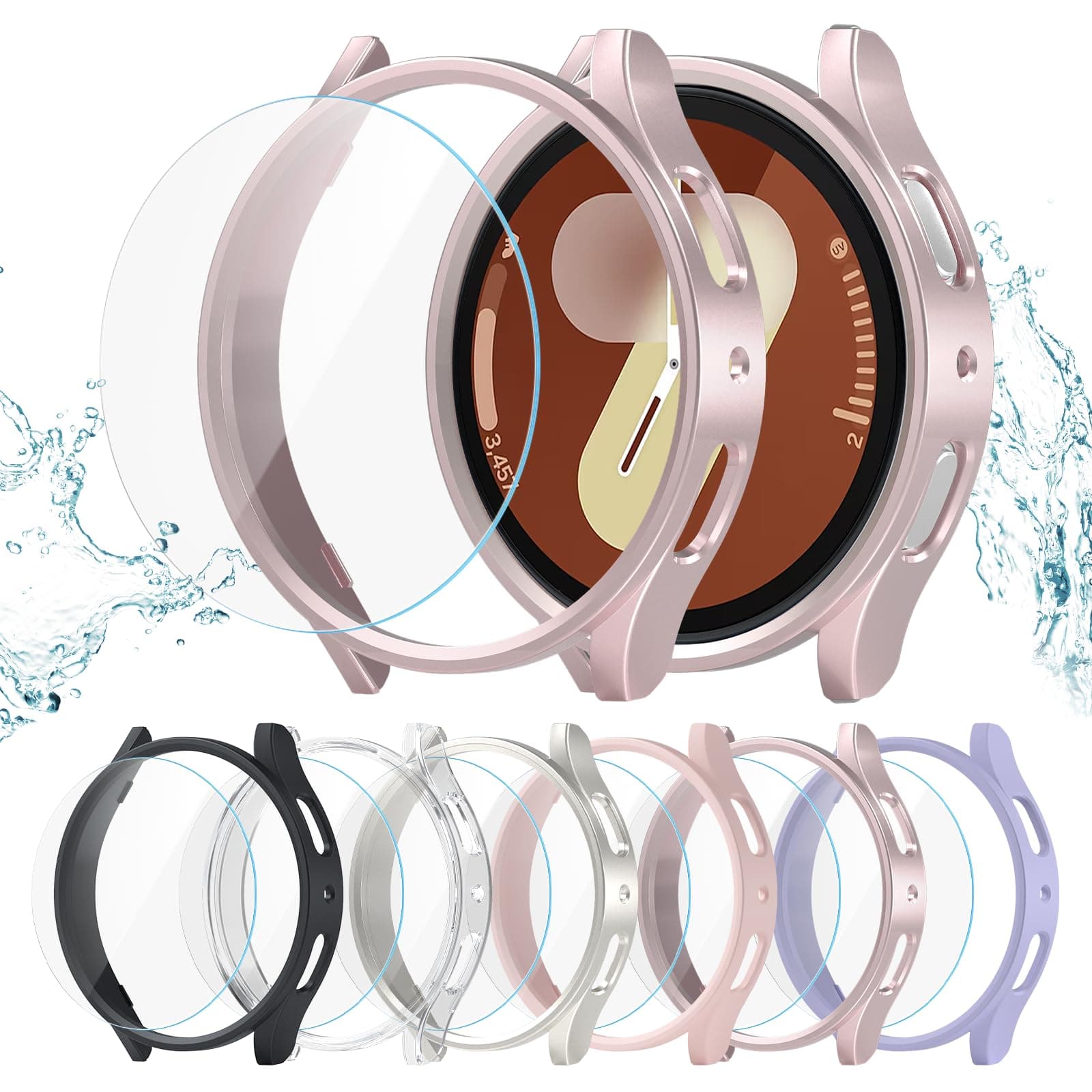 6+6 Pack for Samsung Galaxy Watch 7 40mm Screen Protector Case, Hard PC Bumper + HD Anti-Fog Tempered Glass Protective Film, Waterproof Face Cover Set for Galaxy Watch 7 40mm Accessories