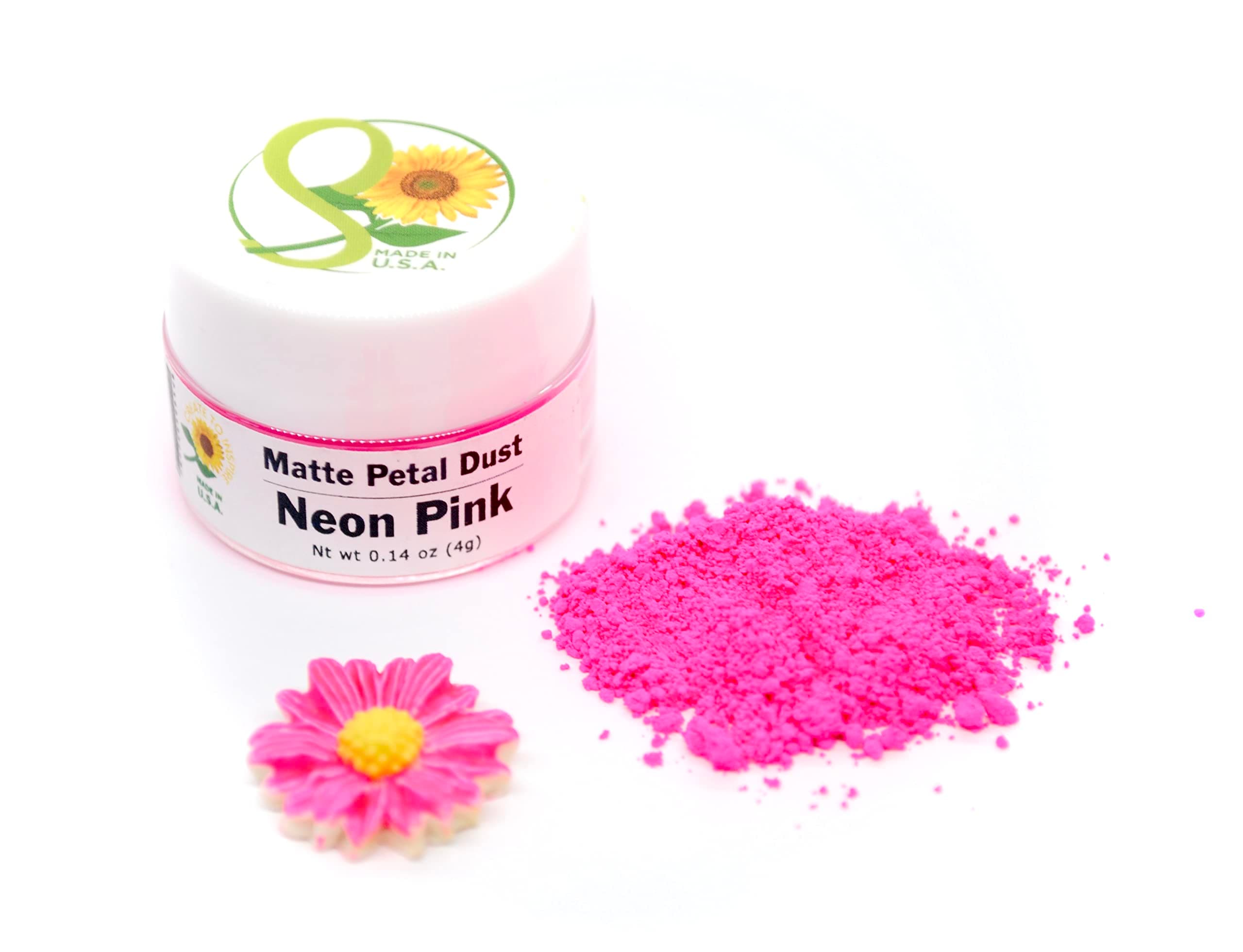 Sunflower Sugar Art Neon Pink Glow In The Dark Petal Dust Food Color - Deep, Rich Pink Matte Powder Cake Accessories for Cake Decoration - 4 Grams Non-Toxic Baking