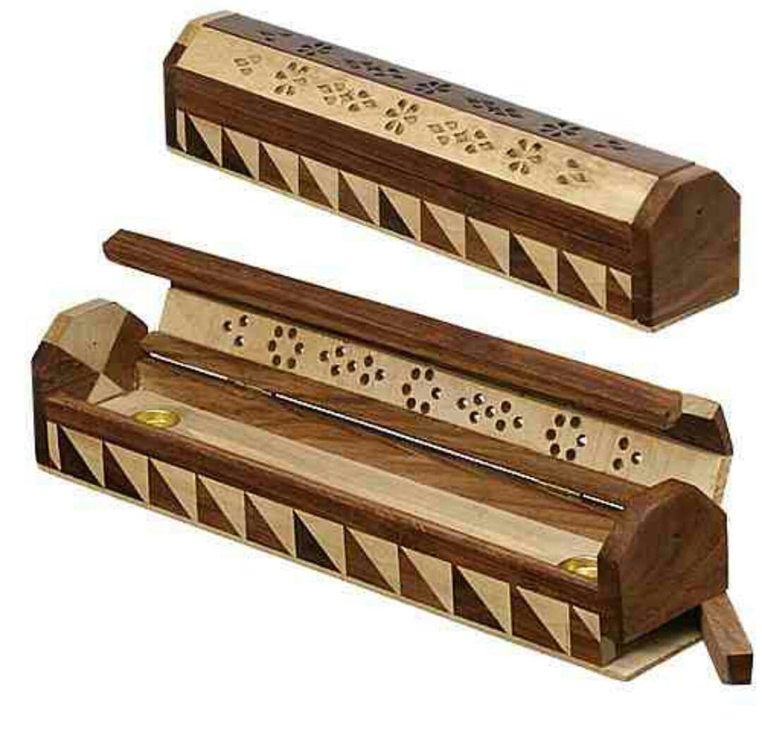 Rom Essential Coffin Incense Burner Wooden Box Sticks & Cones