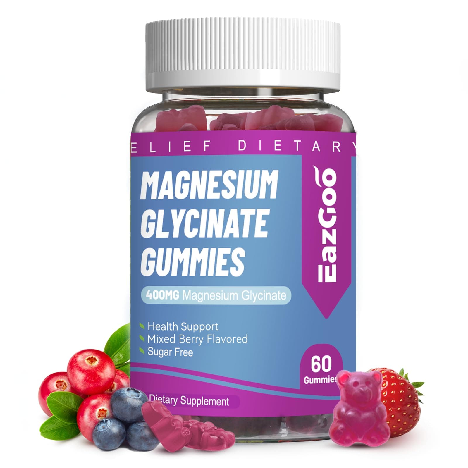 Magnesium Glycinate Gummies 400mg with L-Threonine 200mg - Sugar-Free Magnesium Potassium Supplement with Vitamin D, B6, CoQ10 for Muscle - 60 Mixed Berry Flavored Gummies