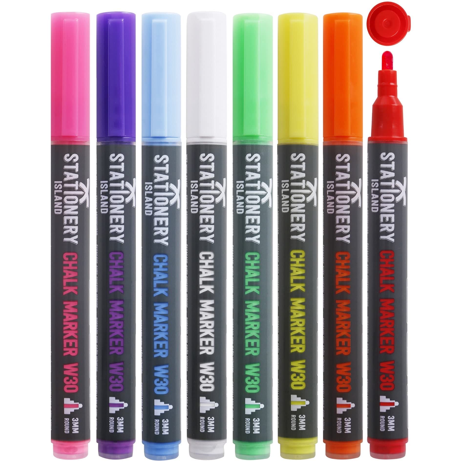 STATIONERY ISLAND Chalk Pens for Blackboard, Liquid Chalk Markers for Chalkboard, Glass,Window Drawing,3mm 8 Colours