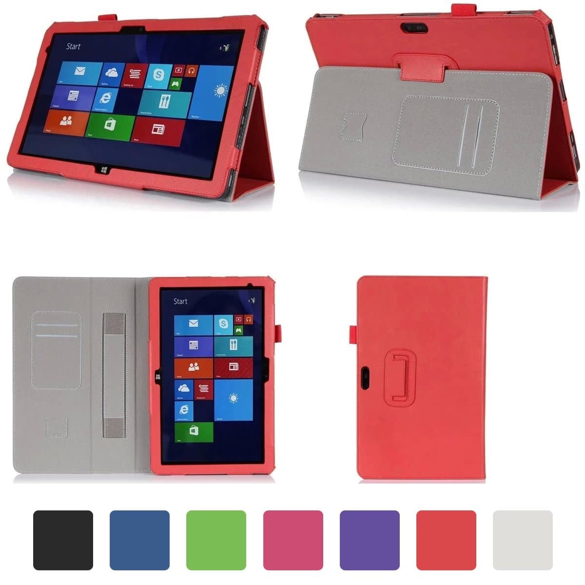 VIIGOOTECH PU Leather Case Cover Stand for DELL venue 11 Pro 10.8 inch/5130(ONLY) Red, (with Flip Stand, Integrated Elastic Hand Strap, Stylus Loop, and Smart Cover Auto Wake/Sleep)