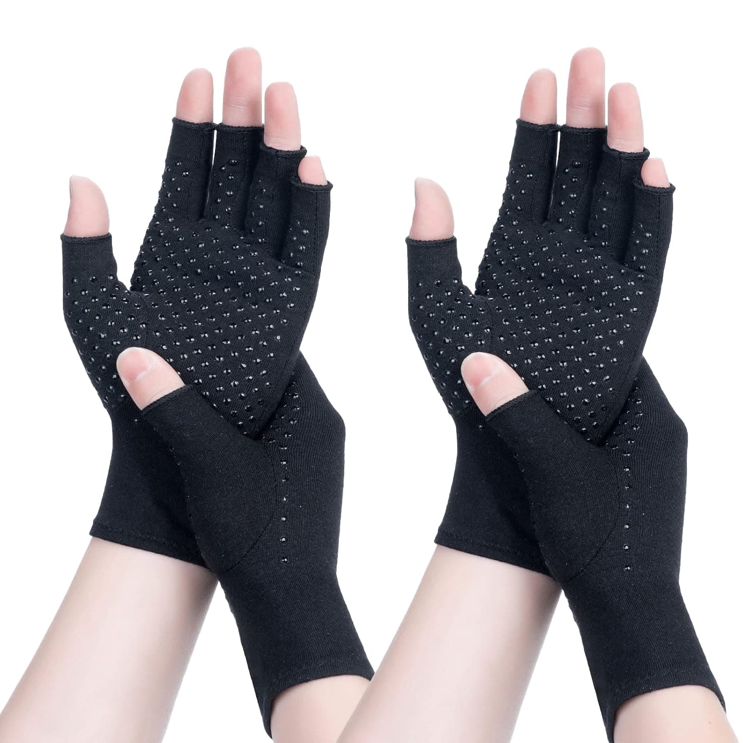 DRNAIETY 2 Pairs Compression Gloves- Arthritis Gloves for Men & Women, Anti-Slip Fingerless for Typing Daily Work