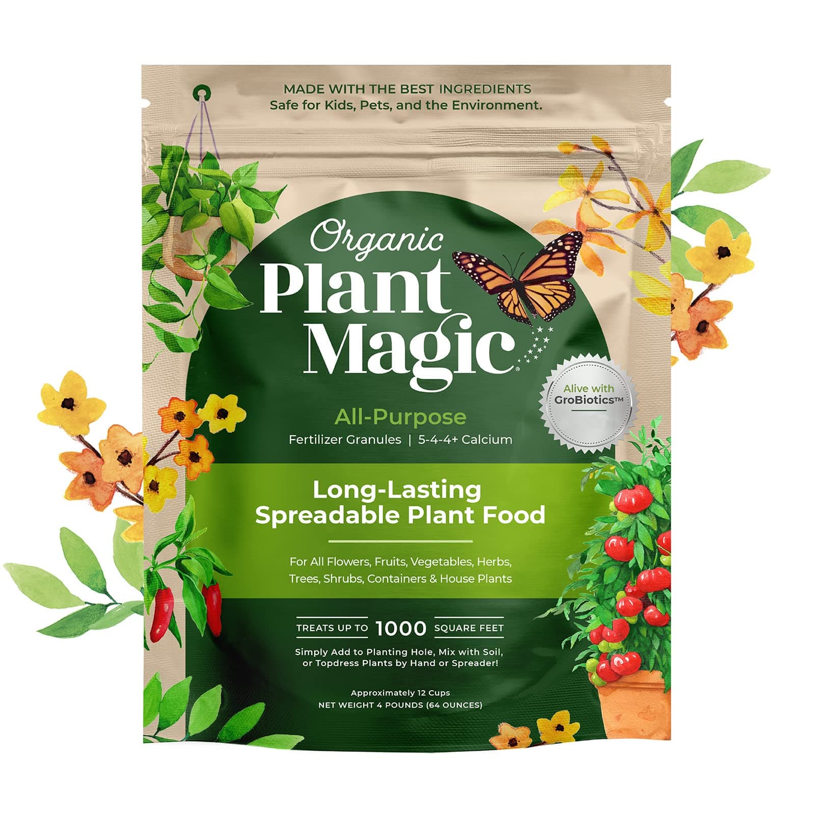 Organic Plant Magic - Truly Organic™ Slow Release Granular Fertilizer : Long-Lasting Plant Food Granules - Indoor & Outdoor Flowers, Vegetable Gardens, Fruit Trees, Shrubs, House Plants [One 4 lb Bag]