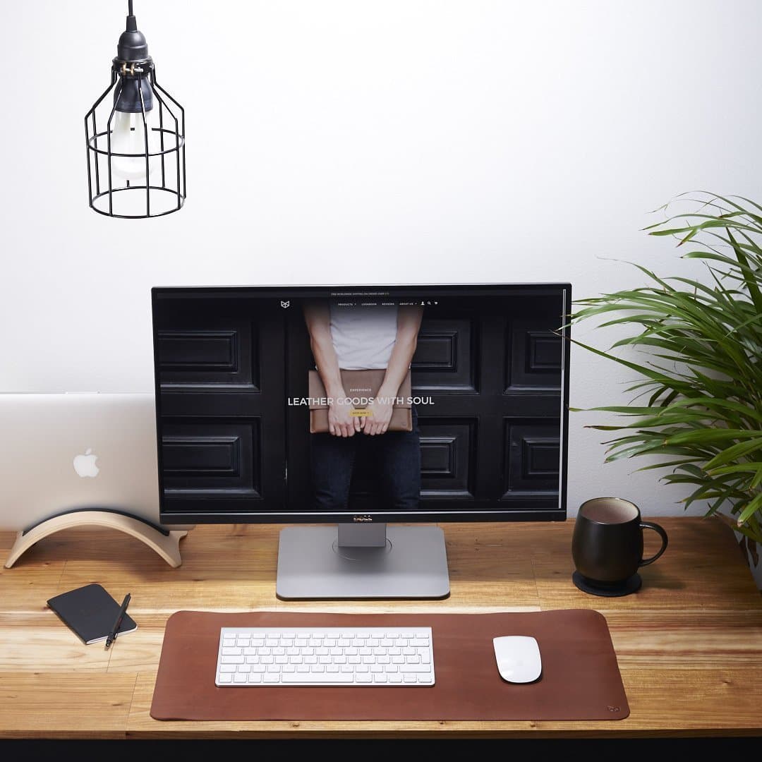 Capra Leather Mouse Keyboard Pad for Men, Light Brown Desk Mat Blotter, Handmade Laptop Office Supplies, Work Accessories Organizer. Mens Gifts