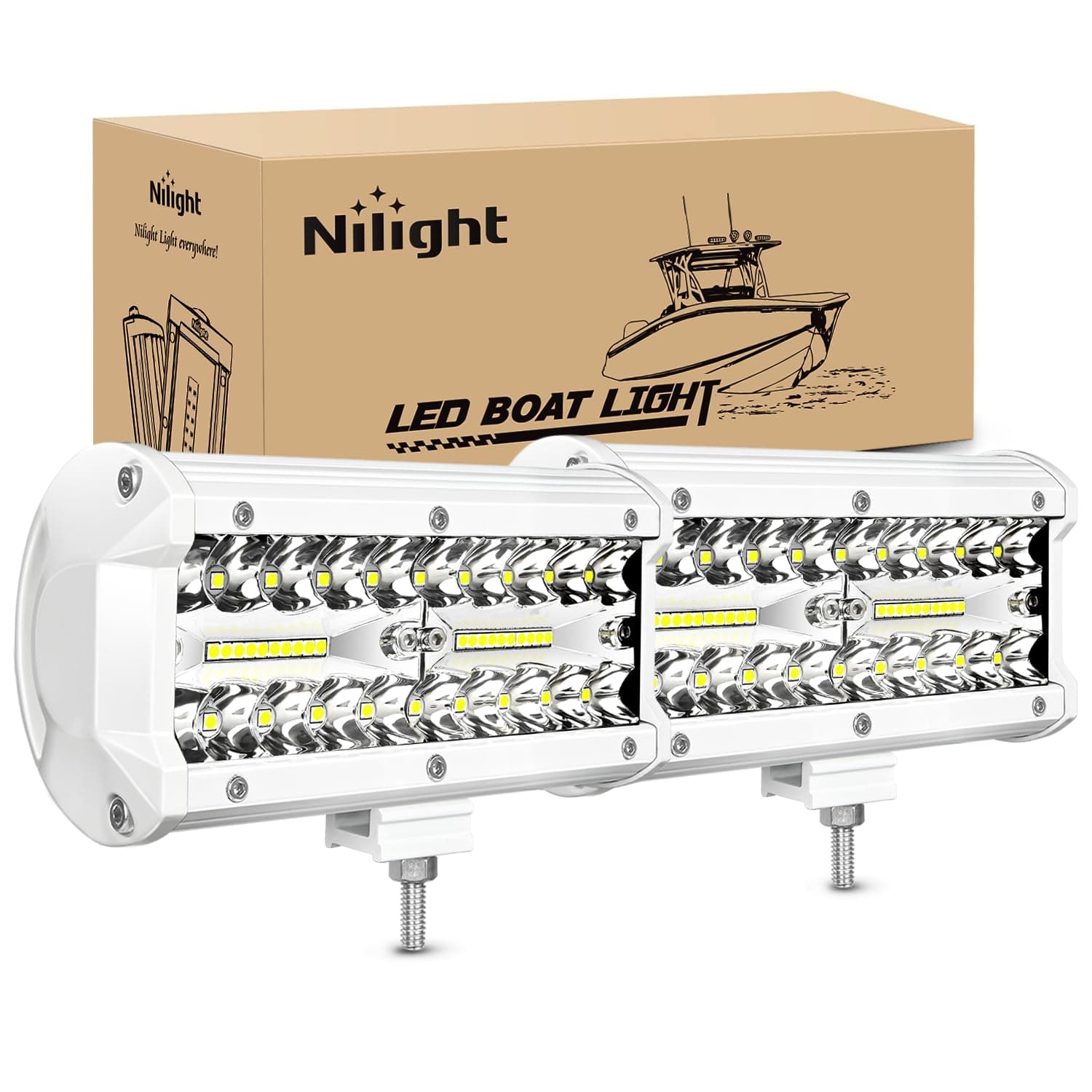Nilight Marine LED Light Pods Navigation Lights 2PCS 6.5 Inch White Spot Flood Combo Ponton Boat Deck Dock Lighting for Night Fishing T-top Stern Yacht Port Sailboat Trucks Tractors