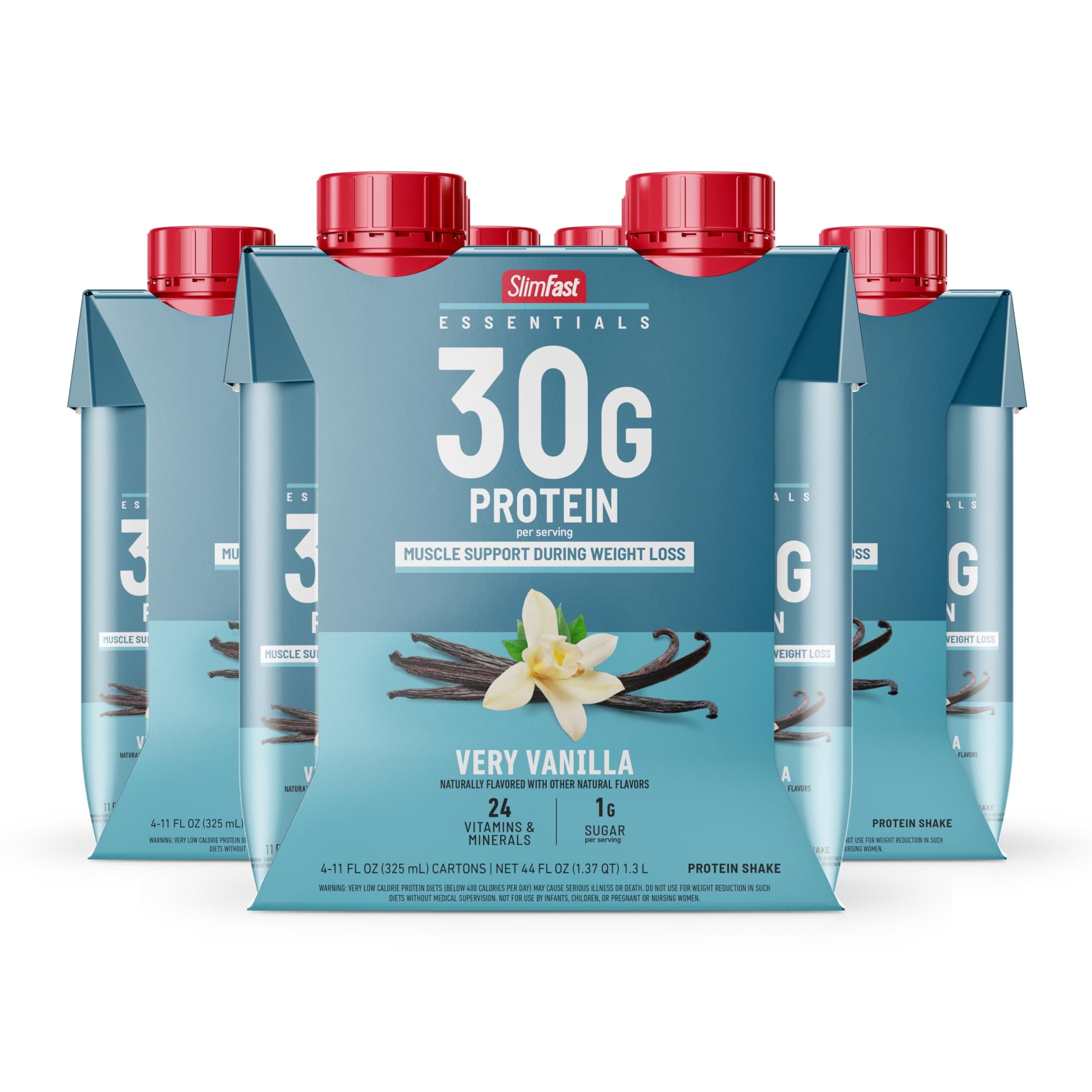 Essentials 30g Vanilla Protein Shake, Protein Shakes Ready to Drink, Muscle Support, 1g Sugar, 24 Vitamins and Minerals, 1g Net Carbs, Very Vanilla, 12 Count
