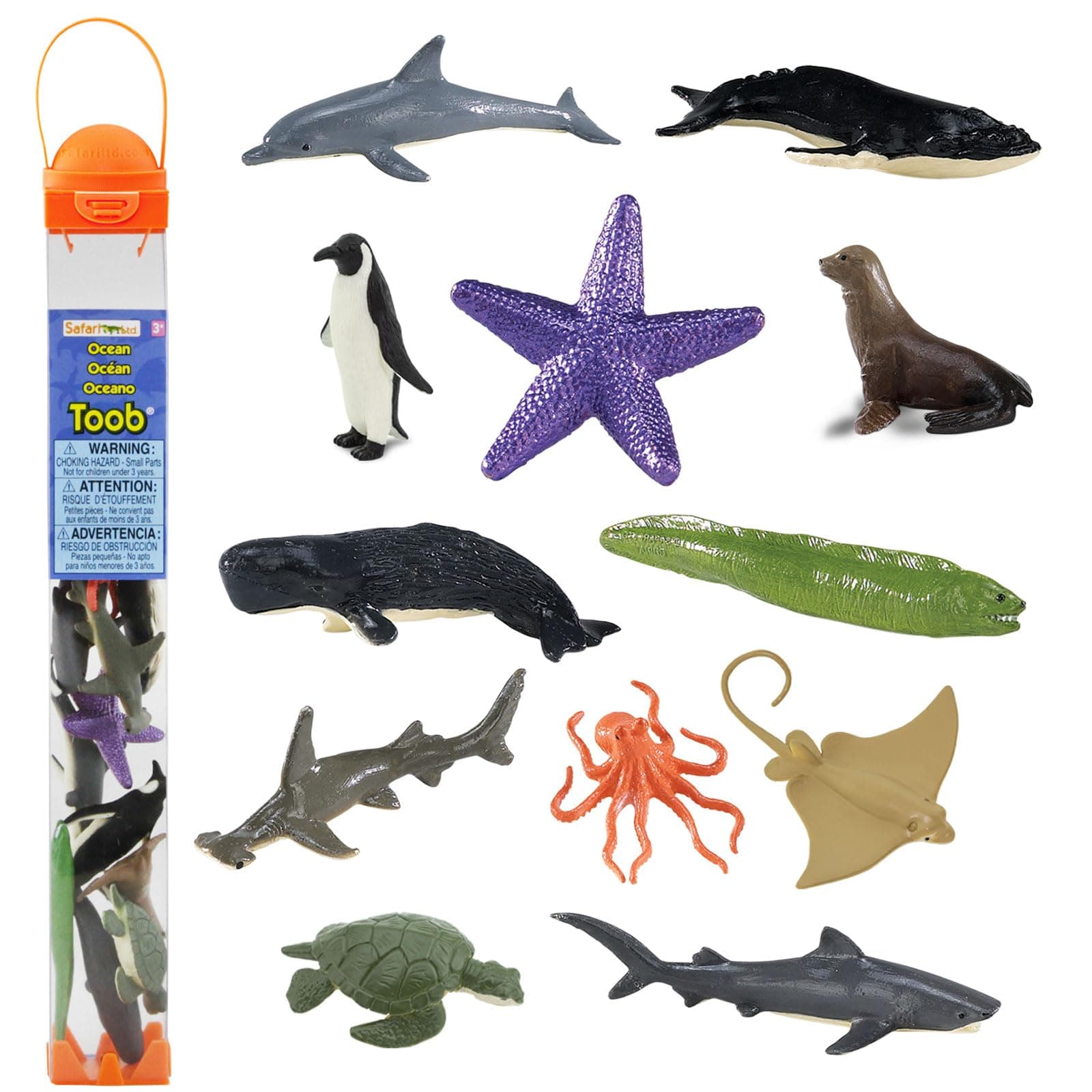 Ocean TOOB - 12 Mini Figurines: Sea Lion, Eagle Ray, Starfish, Turtle, Penguin, Octopus, Whales, Moray Eel, Sharks, and Dolphin - Educational Toy Figures For Boys, Girls & Kids Ages 3+