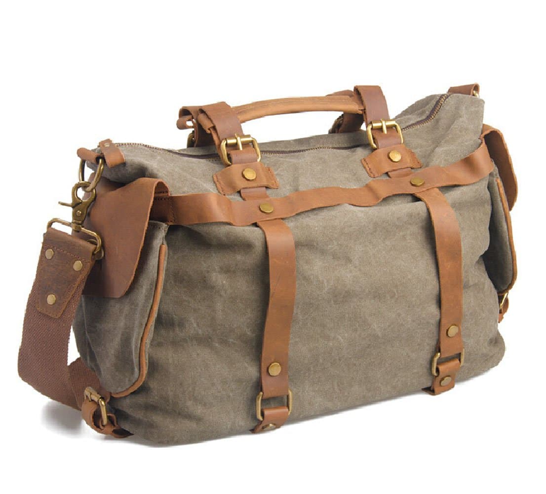 Nasis Unisex Vintage Canvas Messenger Bag Multi Function Luggage Shoulder Bag Daypacks AL4011 greygreen