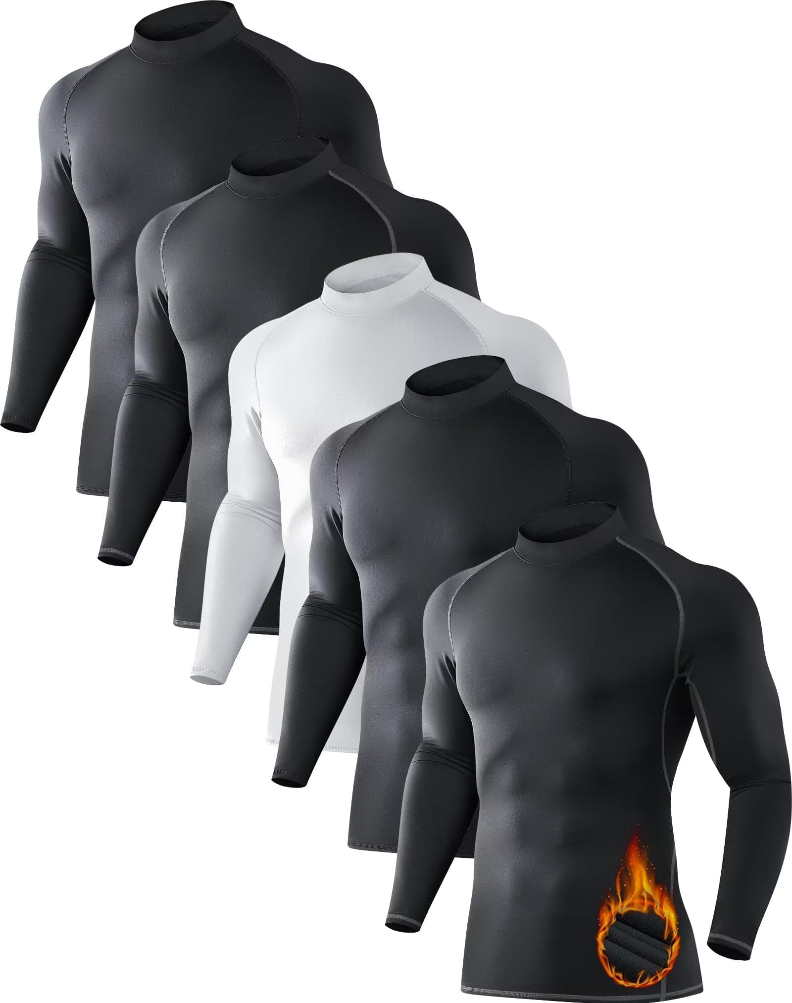 5 or 4 Pack Men's Thermal Turtle Mock Neck Shirts Compression Long Sleeve Tops Men's Thermal Long Sleeve Compression Shirts