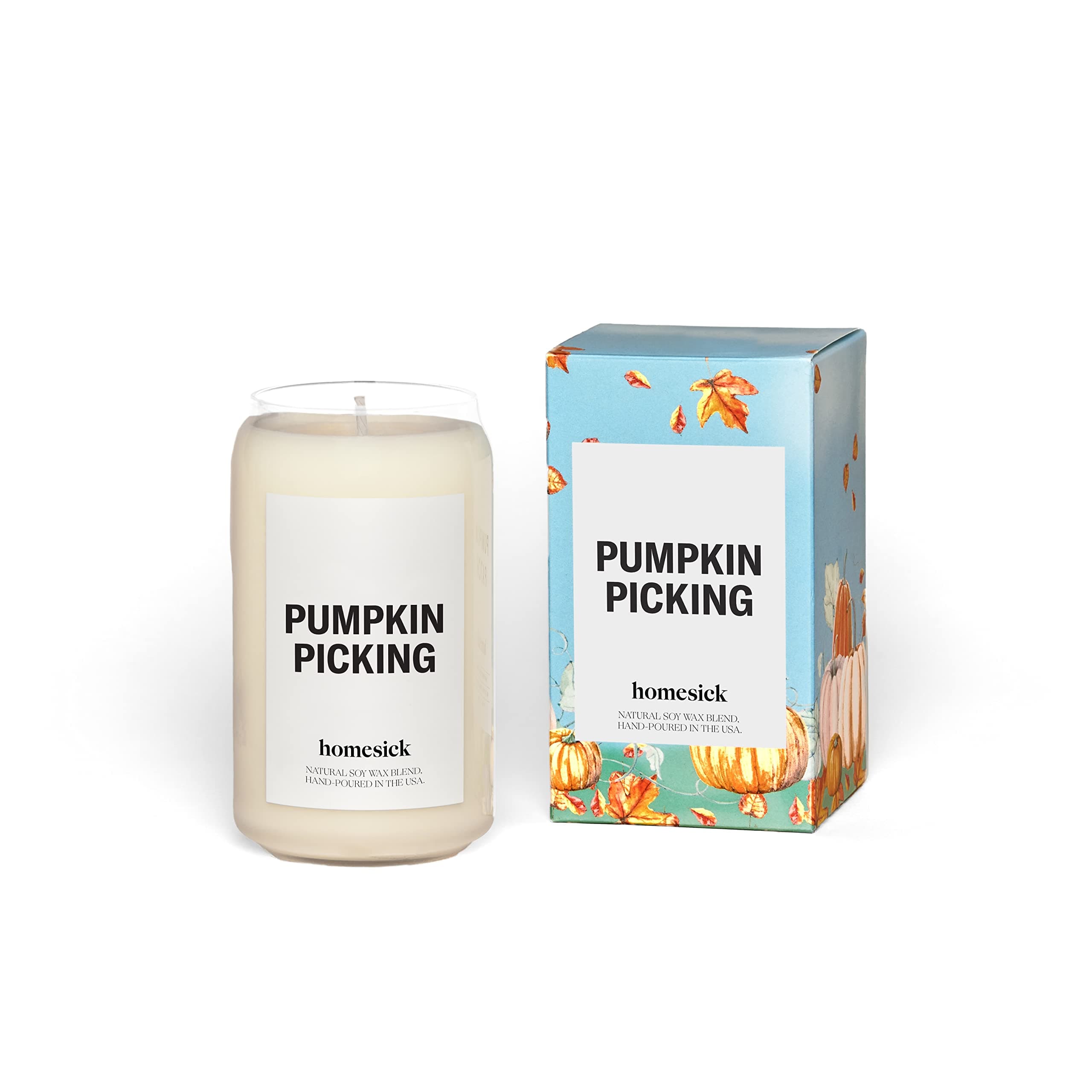 Homesick Scented Candles for Home (Pumpkin Picking) - 13.75 oz Natural Long-Lasting Soy Wax Blend Jar Candle Gifts for Women & Men, 60-80 Hours Burn Time - Notes of Pumpkin, Nutmeg & Ginger