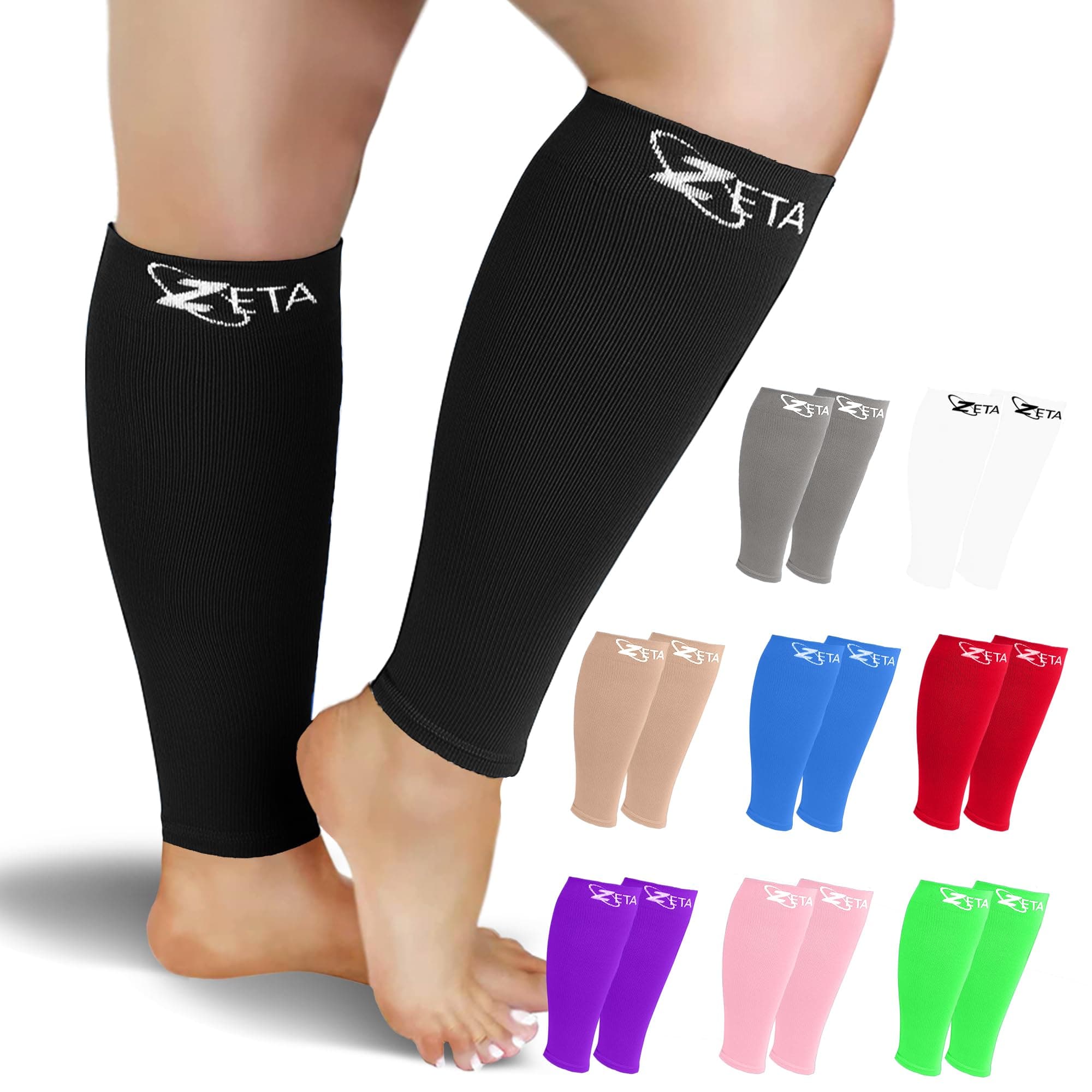 Zeta Wear 1 Pair Plus Size Calf Compression Sleeves - 15-19 mmHg Graduated Support for Men & Women | Wide Calf Fit for Swelling, Varicose Veins, Shin Splints, Travel, Nurses, Running, Recovery