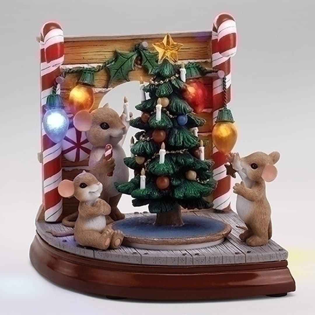 Roman Charming Tails Animated Mouse Hole Scene Musical LED Christmas Figurine 30388