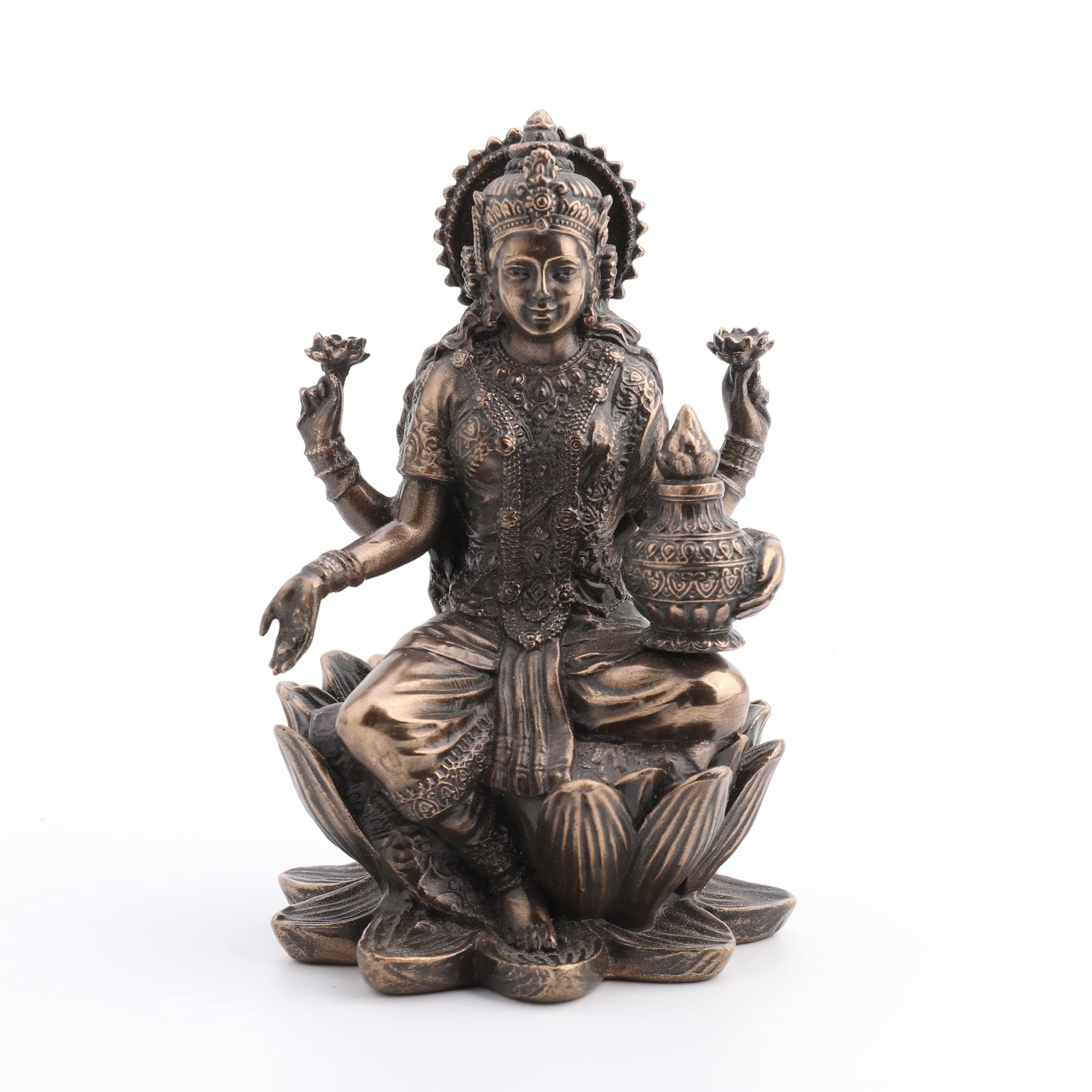 Veronese Design Lakshmi Sitting On Lotus Statue Sculpture 3.3" Tall