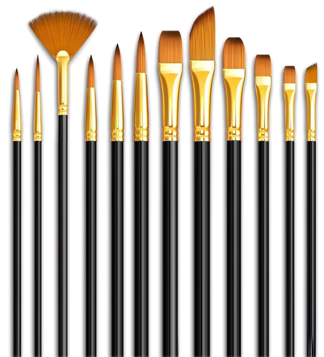 Nina Nino Craft Painting Brushes Set of 12 – Professional Round Pointed Tip Nylon Hair Artist Paint Brush Kit for Acrylic, Watercolor & Oil Painting | Fine Detail Art Brushes for Canvas, Craft & DIY