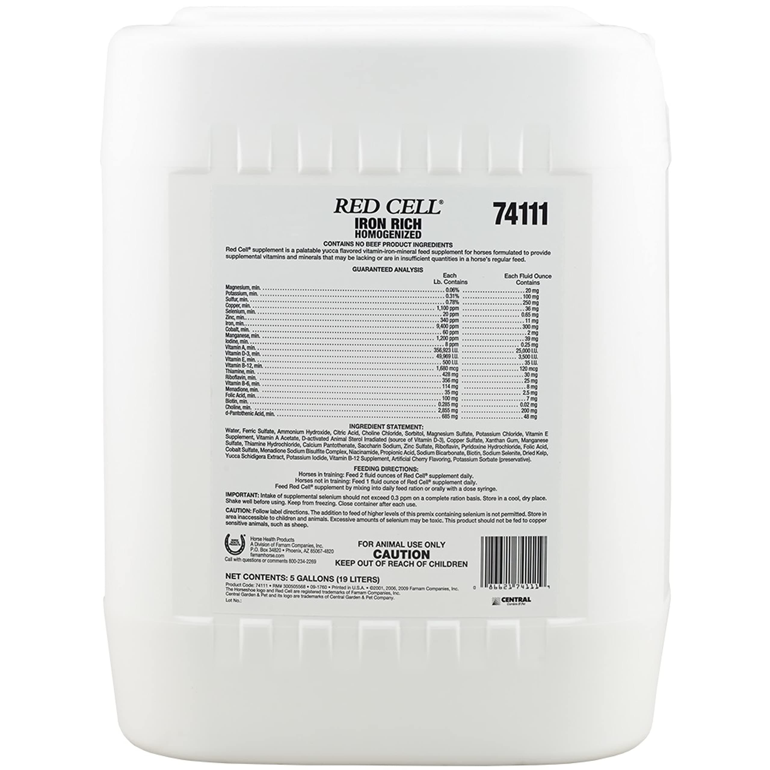 Horse Health Red Cell, Liquid Vitamin-Iron-Mineral Supplement for Horses, Helps Fill Important Nutritional Gaps in Horse's Diet, 5 Gal., 640 Oz., 320-Day Supply