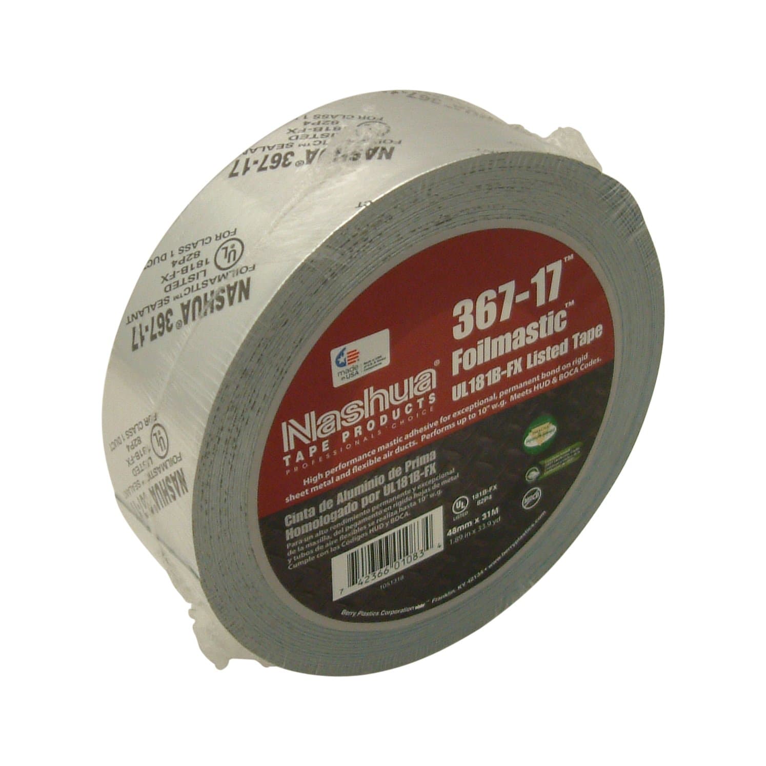 Nashua FoilMastic Butyl Rubber Sealant Tape UL 181B-FX listed, (367-17), 2 in. (48mm actual) x 100 ft. (Silver)