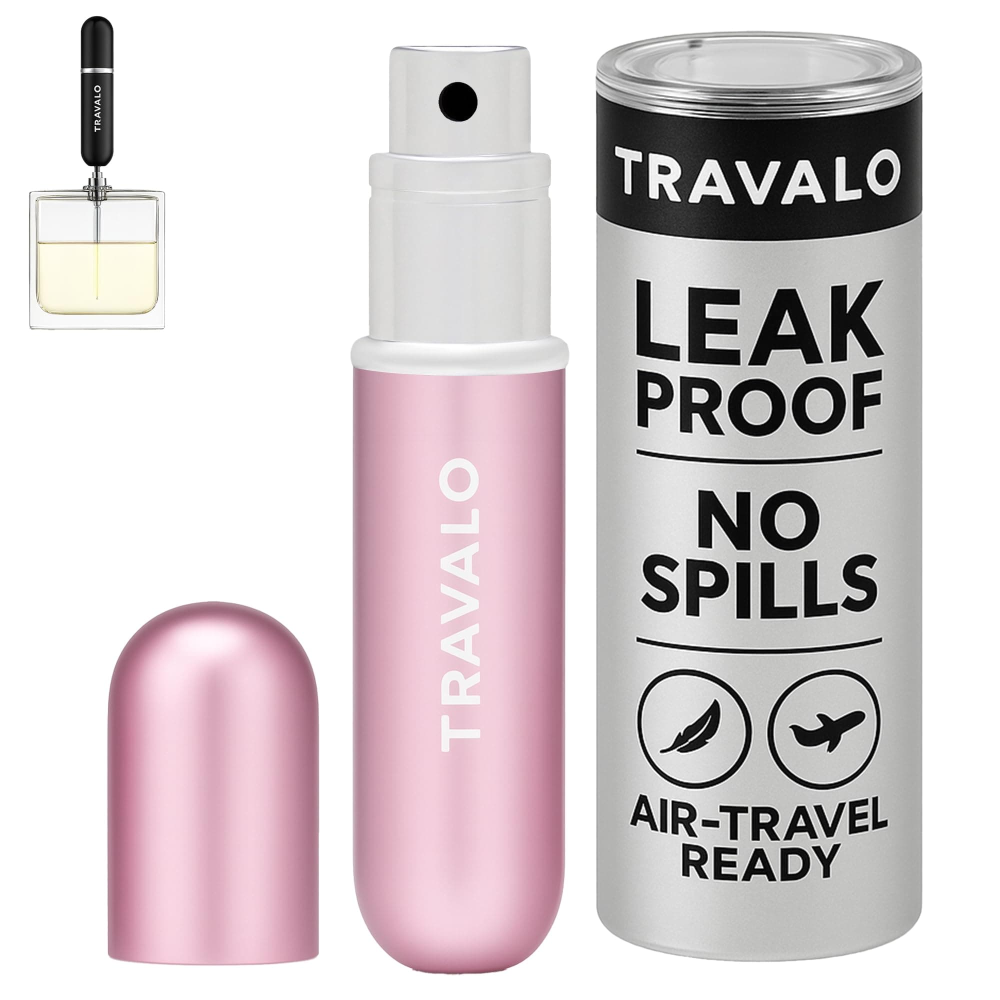 Travalo Classic HD Perfume Atomizer - Leak-Proof and TSA Approved for Air Travel - Reusable, Airtight, Easy-Fill Mini Pump Sprayer - Lightweight, Elegant Design w/Volume Window - Perfect Pink 0.17oz