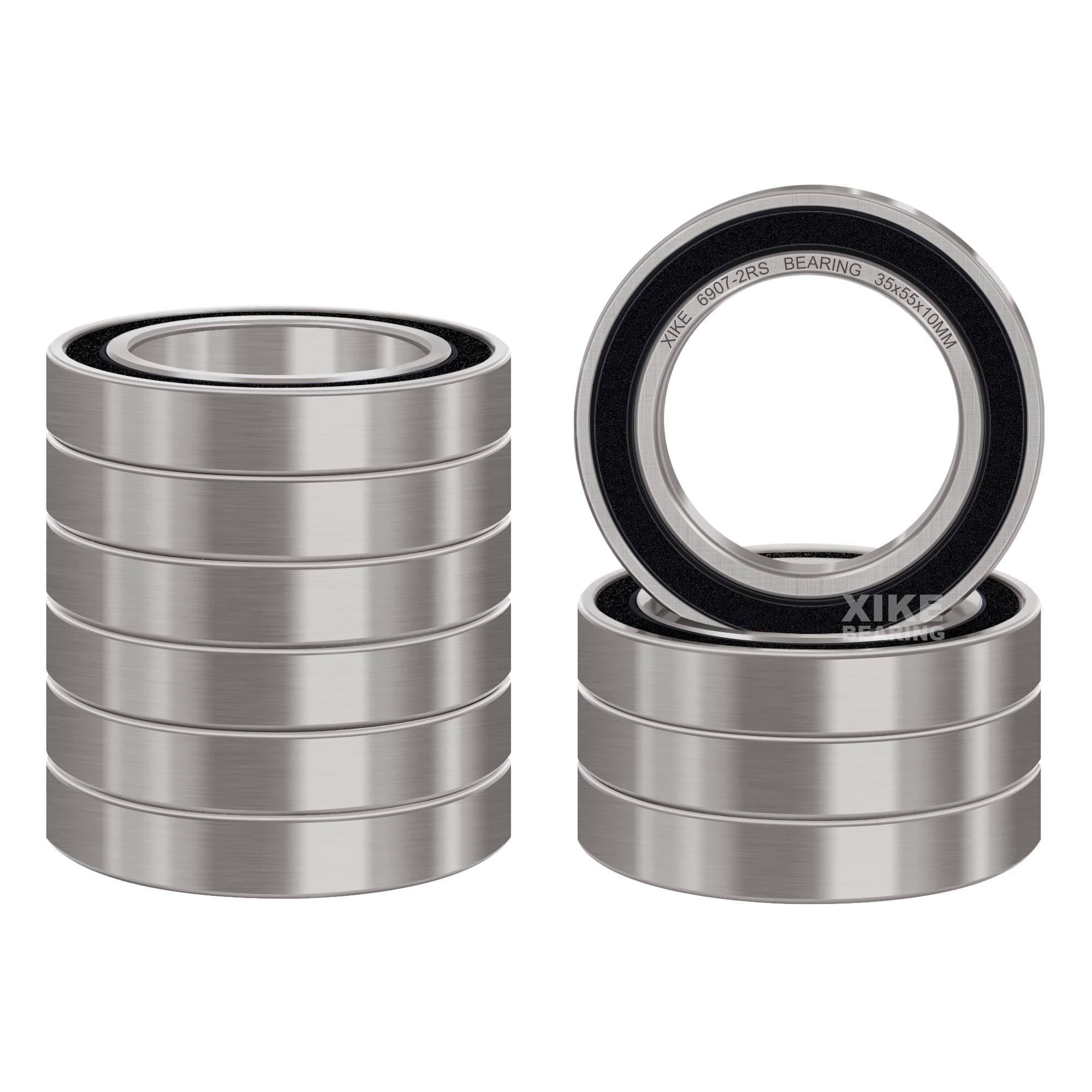 XIKE 10 Pcs 6907-2RS Bearings 35x55x10mm, Double Rubber Seals and Pre-Lubricated, Deep Groove Ball Bearing.