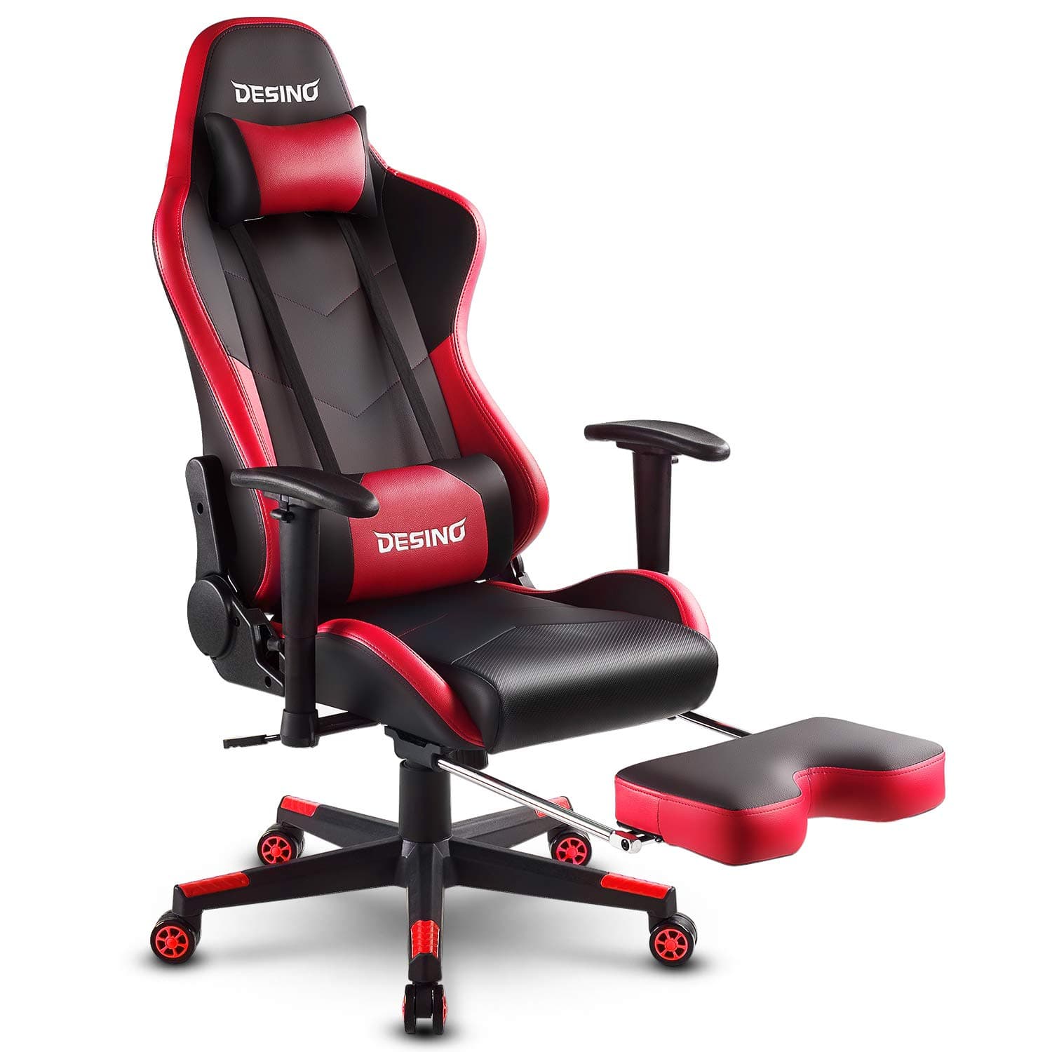 DESINO Gaming Chair Racing Style High Back Computer Chair Swivel Ergonomic Executive Office Leather Chair with Footrest and Adjustable Armrests (Red)
