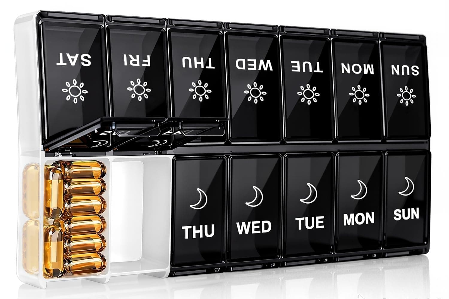 XL Large Daily Pill Organizer 2 Times a Day, Extra 7 Day Pill Box Am Pm, Weekly Day Night Vitamin Holder, Medicine Organizer, Big Pill Container, Medication Dispenser 14 Compartments