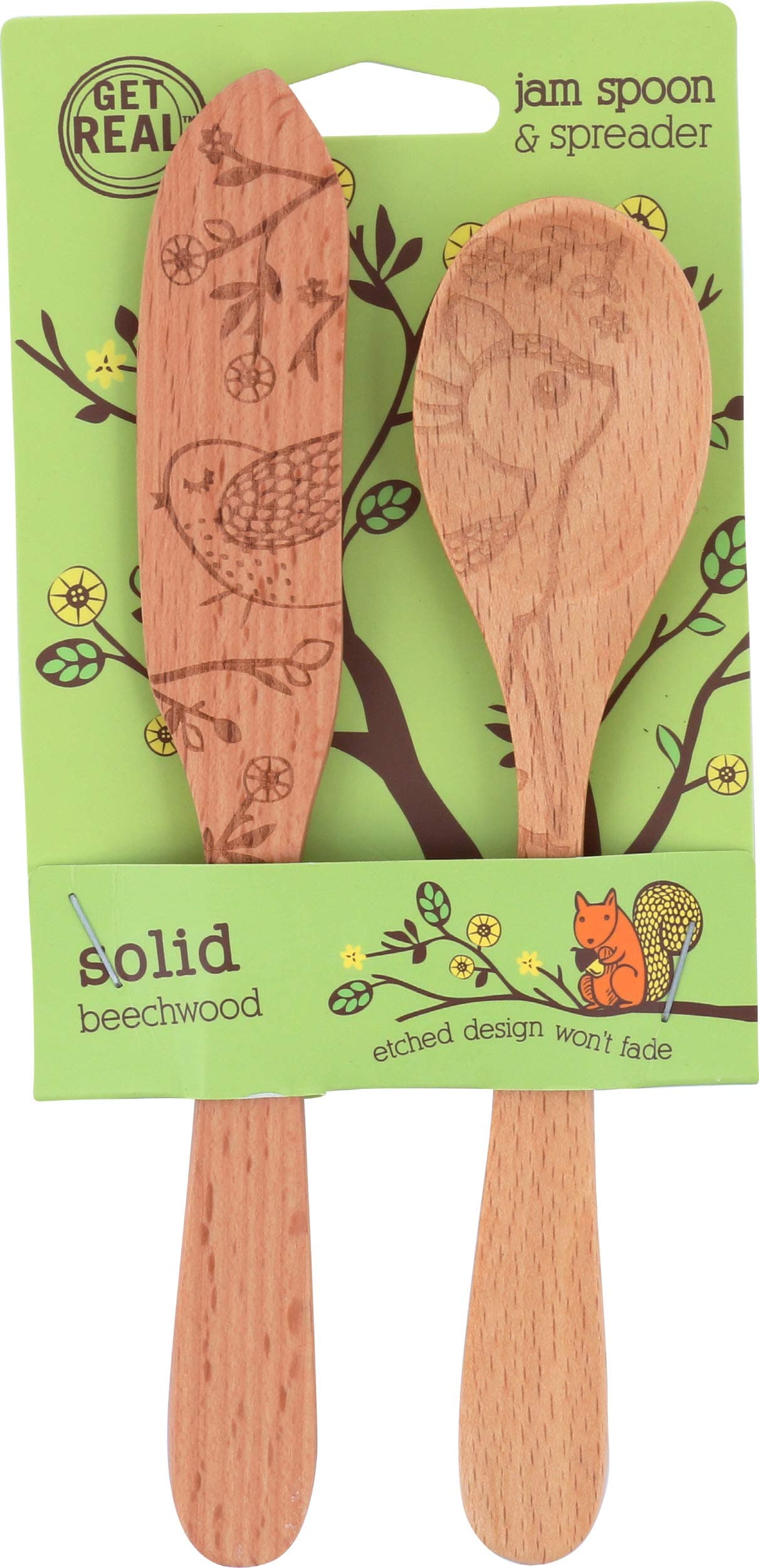 Talisman Designs Laser Etched Beechwood Jam & Spoon Woodland Design | Jam Spreader Set |, Cute & Functional Kitchen Tool |, Decorative Wooden Utensils