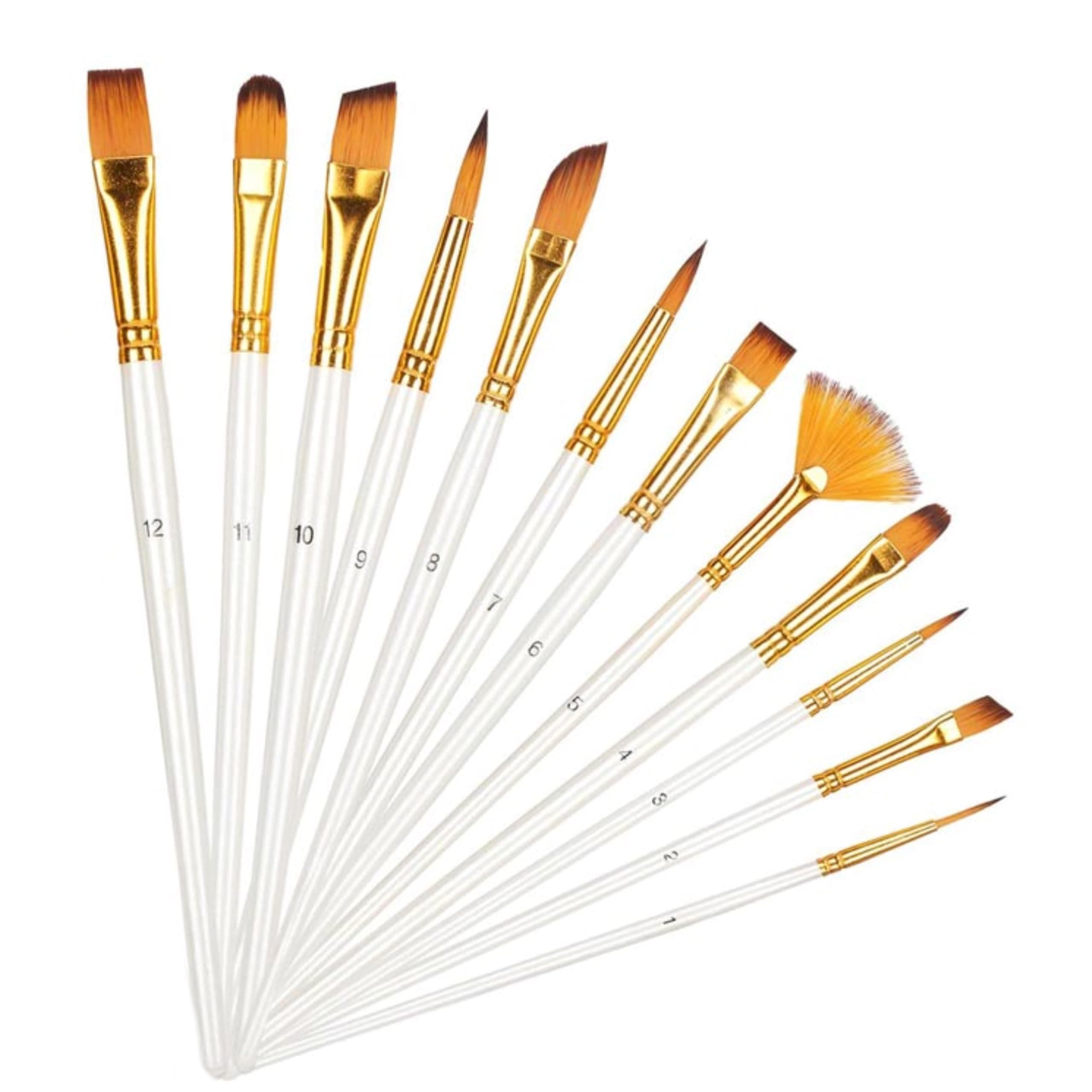 Painting Brushes Set of 12 Round, Flat Mix Synthetic Hairs Assorted Paint Brush for Acrylic/Watercolor/Oil Brushes Set for Painting(Wood)