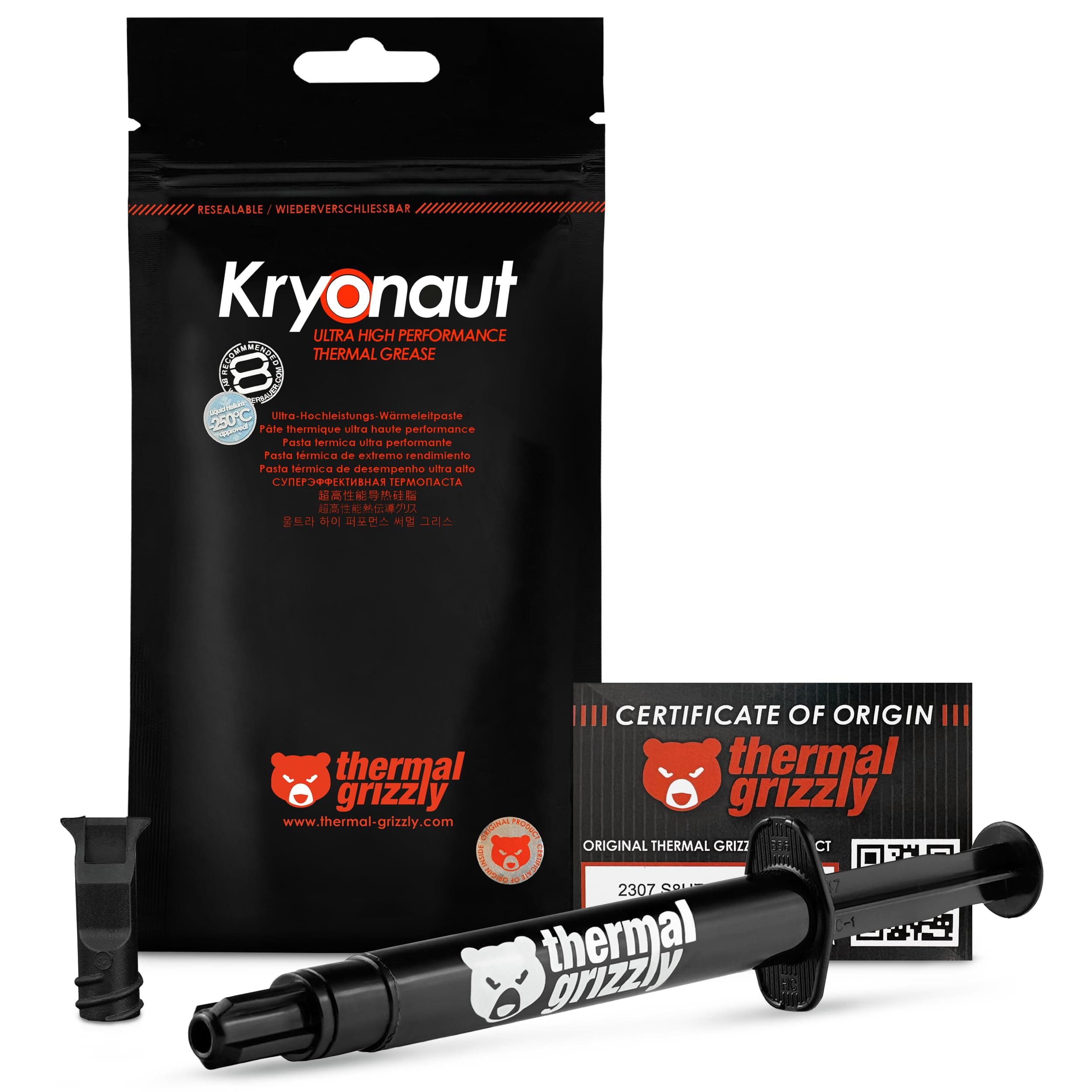 Thermal Grizzly - Kryonaut - 5.55 Gram/1.5 ml - Extremly High Performance Thermal Paste - For Demanding Applications and Overclocking CPU/GPU/PS4/PS5/Xbox