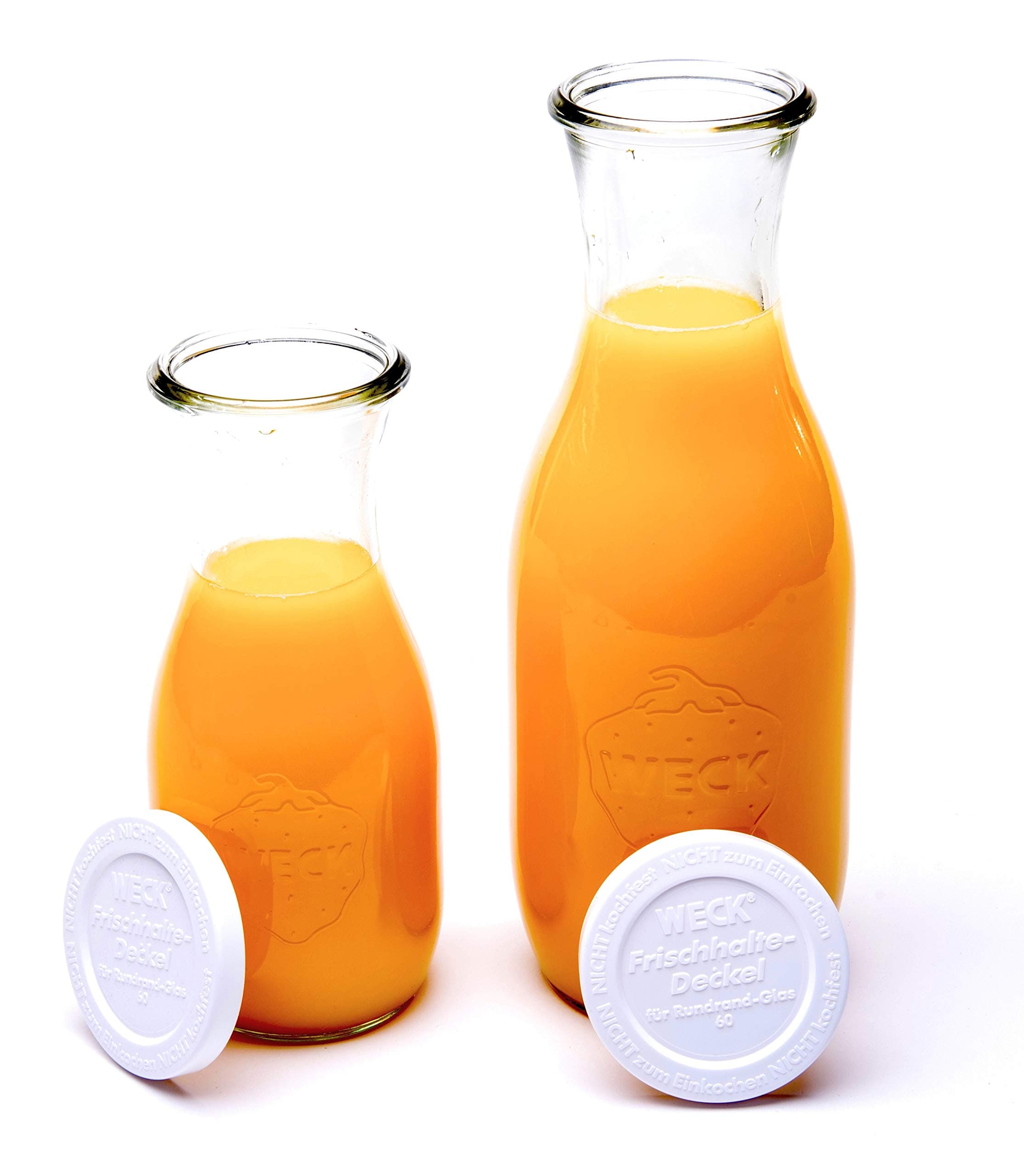 Juice Jar Combo Pack - (1) 766 1-Liter jar (1) 764 1/2-Liter jar with Glass Lids, Rubber Rings and Steel Clamps & Keep Fresh Lids