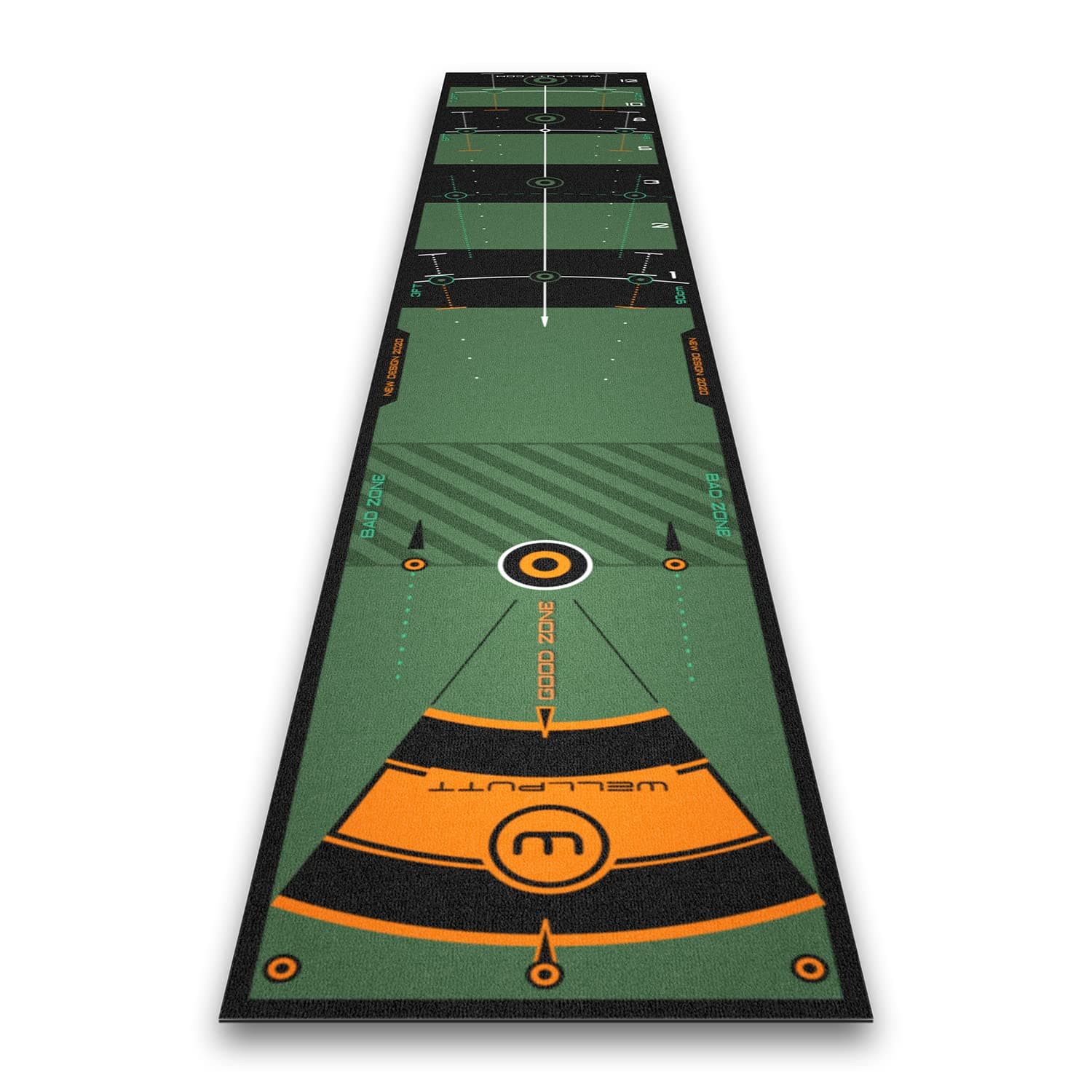 Wellputt Golf Putting Mat, 6.6 ft (2 m), 9.8 ft (3 m), 13.1 ft (4 m), Wellputt Zone, Putter Practice, Made in France