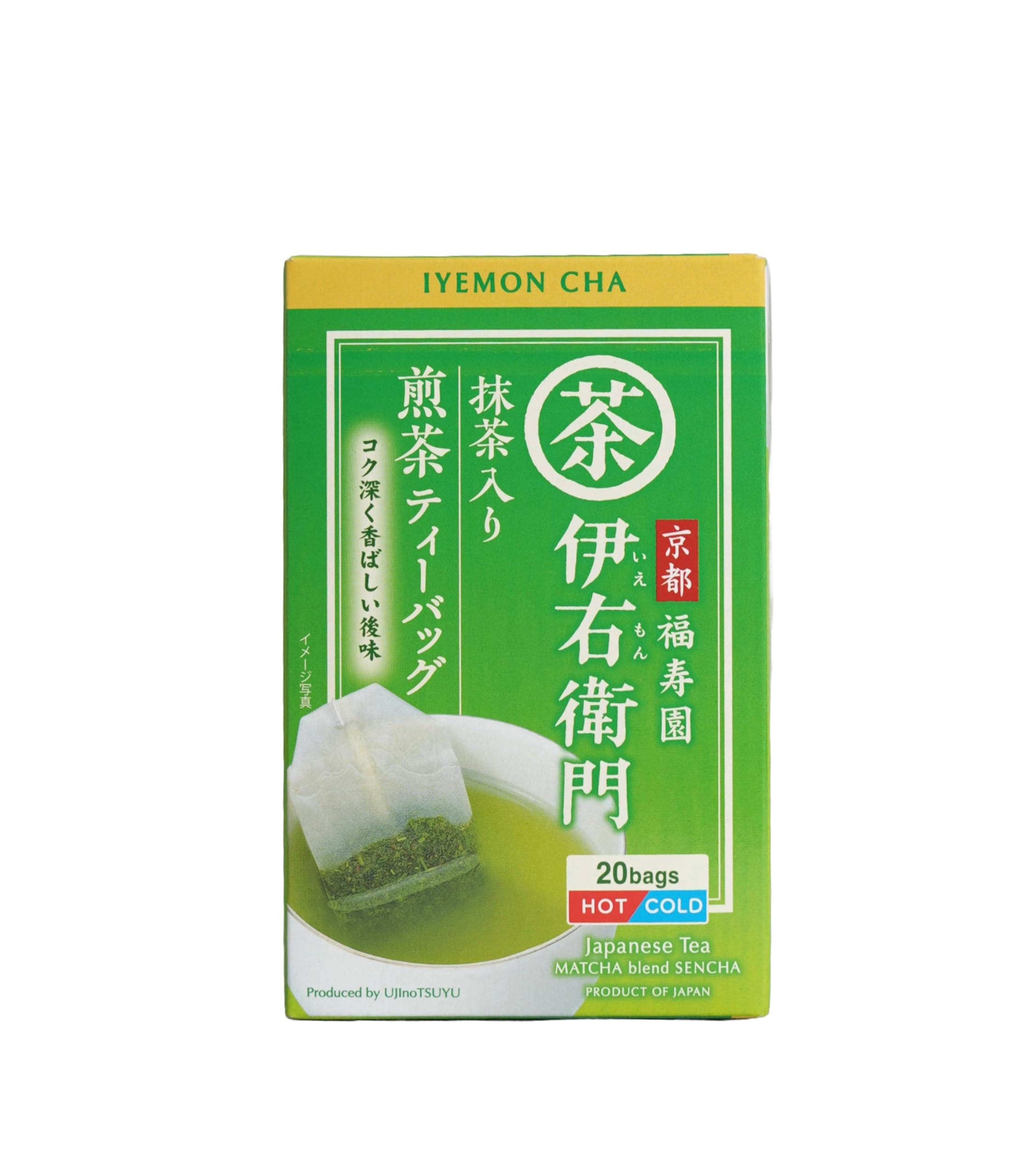 Iyemon Sencha Japanese Green Tea Blended With Matcha Tea Bags|Imported From Uji,Kyoto, Japan|100% Pure & Authentic| 2Gmx20 Teabags (Regular)