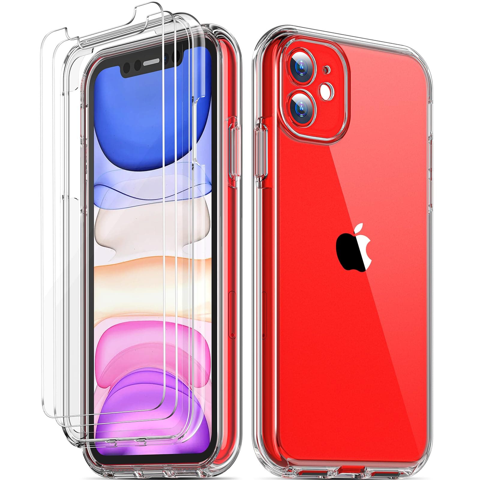 COOLQO for iPhone 11 Case Non-Yellowing Screen Protector + Camera Protection Dual-Layer Military Grade 17 FT Drop Shockproof Protection Phone Cover Clear