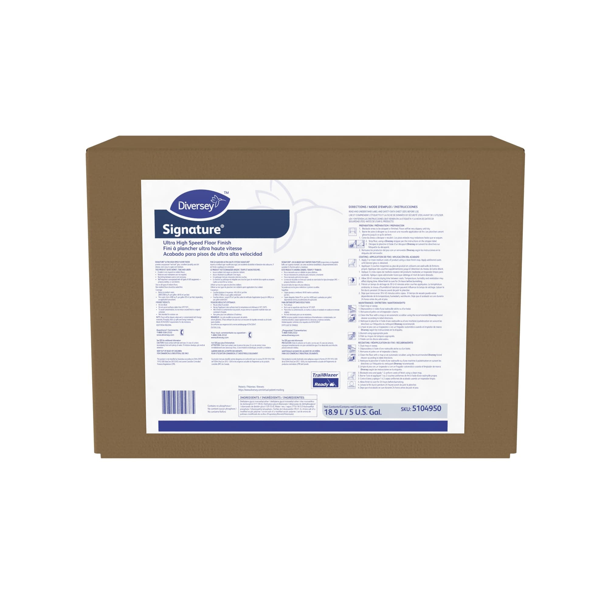 5104950 Signature Ultra High Speed Floor Finish, Wet Look Gloss for Vinyl, Composite & Terrazzo Flooring, Envirobox, 5-Gallon