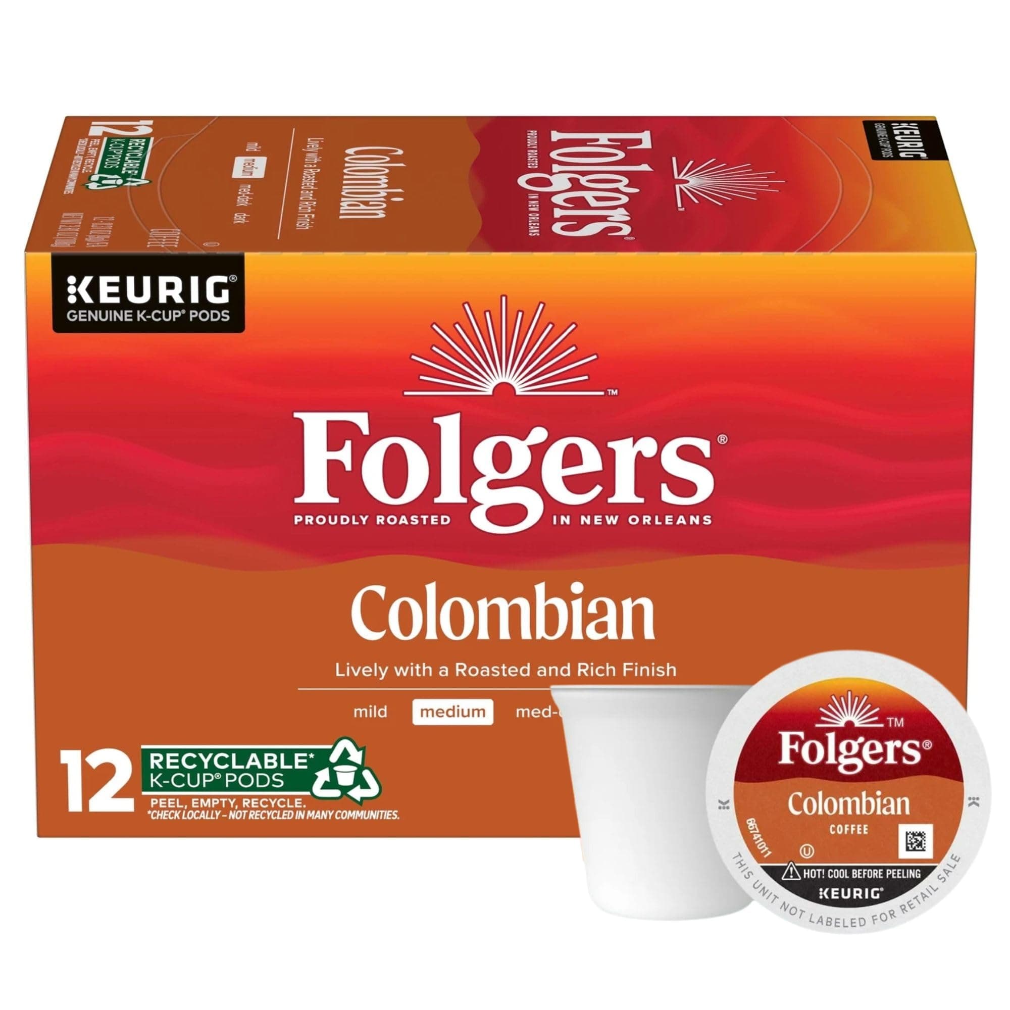 K Cups 100% Colombian Coffee for Keurig Makers, Medium Roast, 72 Count