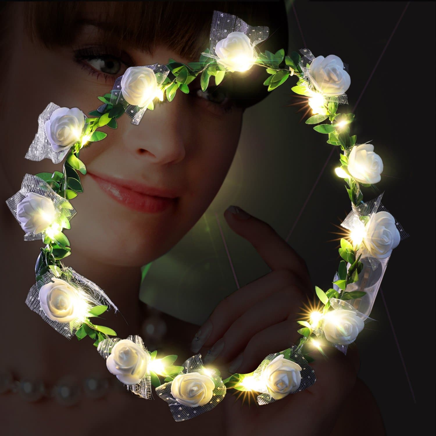 LED Flower Garland Wreath Headband(2pcs) -Wedding wreath Crown Festival Floral for Party Festival Wedding