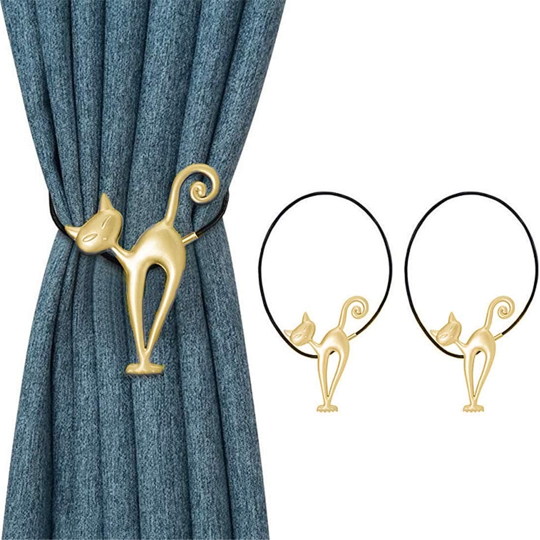 Molinter Curtain tiebacks magnetic curtain rope clip holder holdbacks cute cat curtain clips with strong magnet for home textiles 2 pieces (gold)