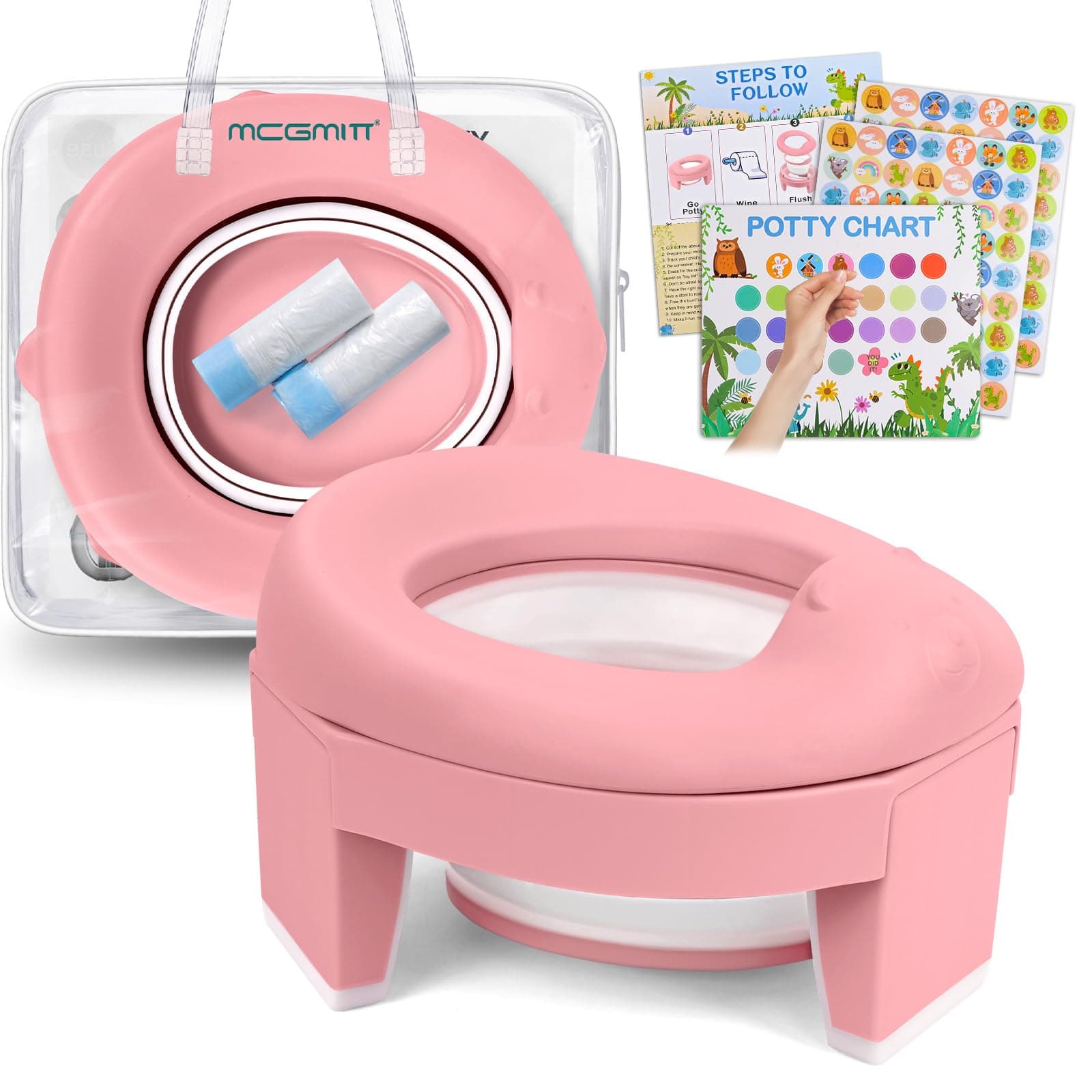 Portable Potty Seat for Kids Travel - Foldable Training Toilet Chair for Toddler Girls with Storage Bags for Outdoor and Indoor Easy to Clean(Pink)